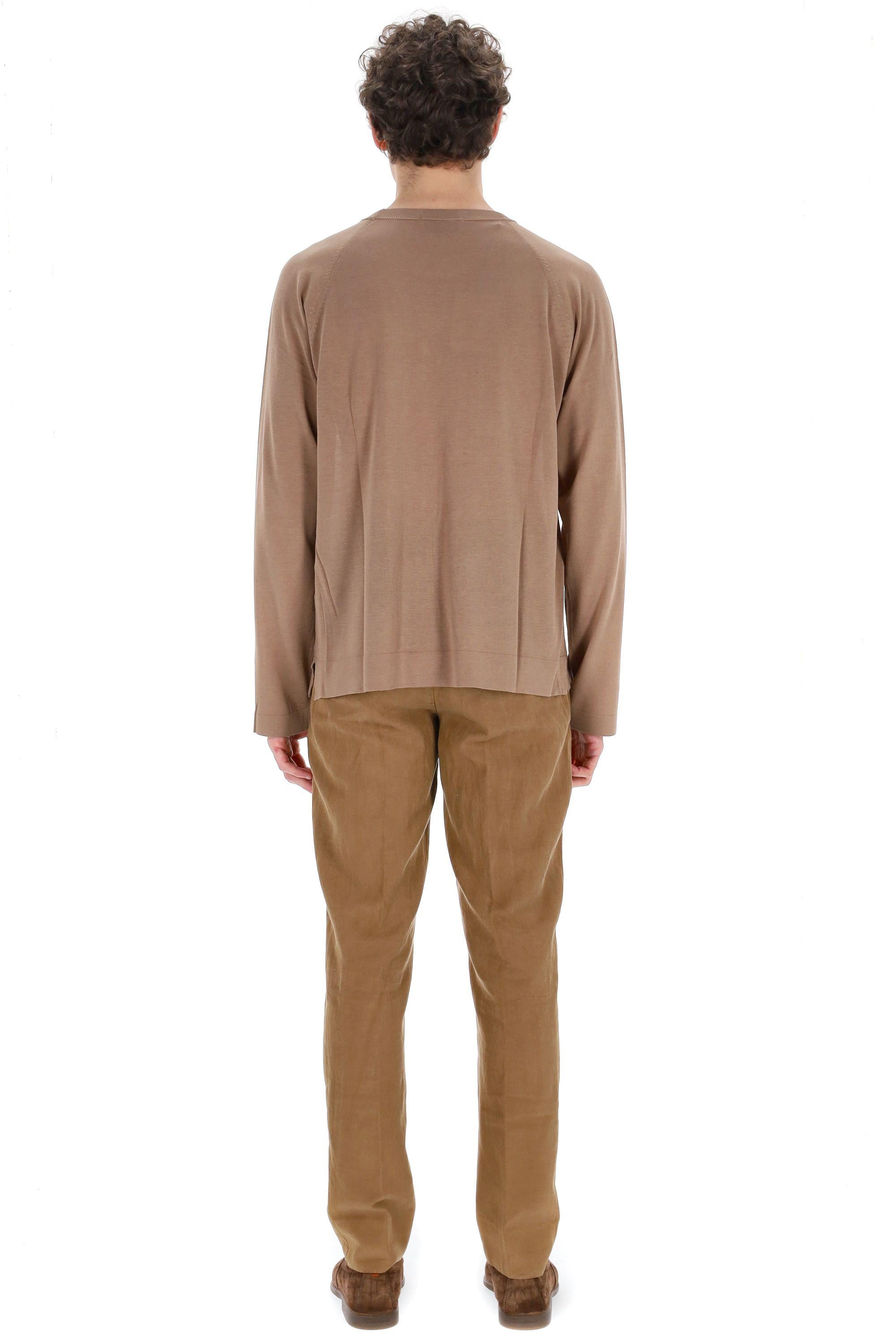 Officine Générale Maglia girocollo in lyocell-cotone-seta MKNT307 DRY BROWN 