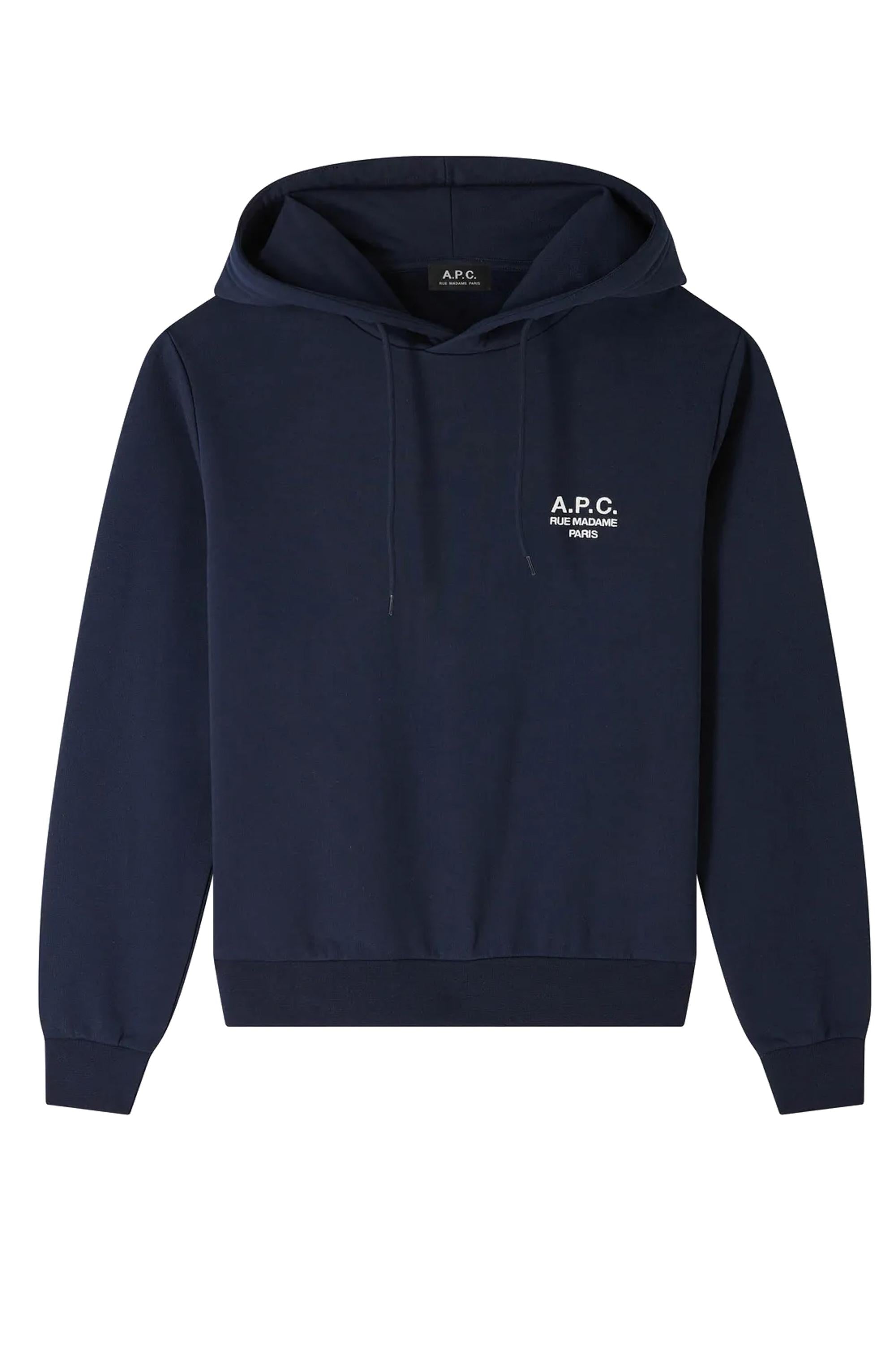 A.P.C. Felpa in cotone con cappuccio Rue Madame COHBV-M27914/2 TIQ DARK NAVY/ECRU 