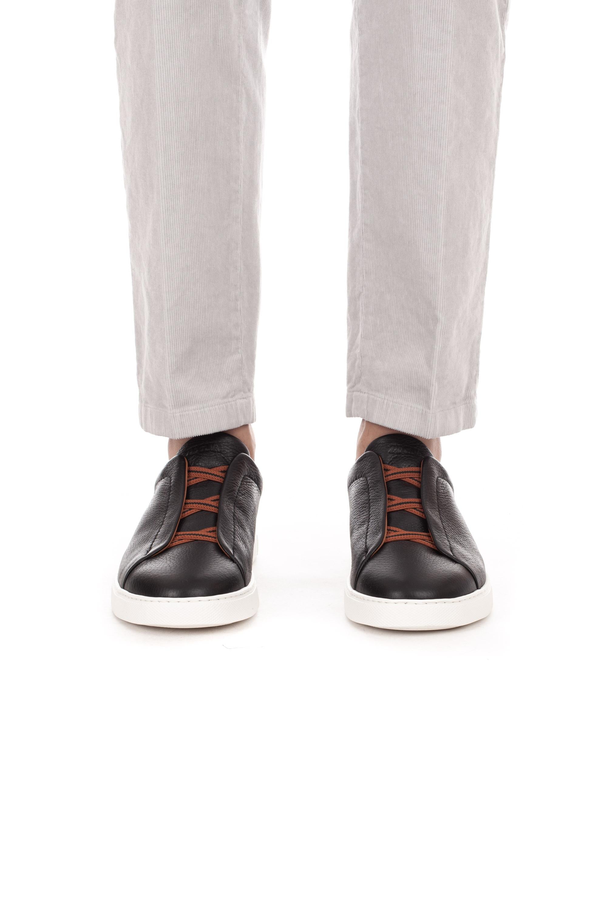 Zegna Sneaker triple stitch nera in cervo LHCVO S4667Z SNE 