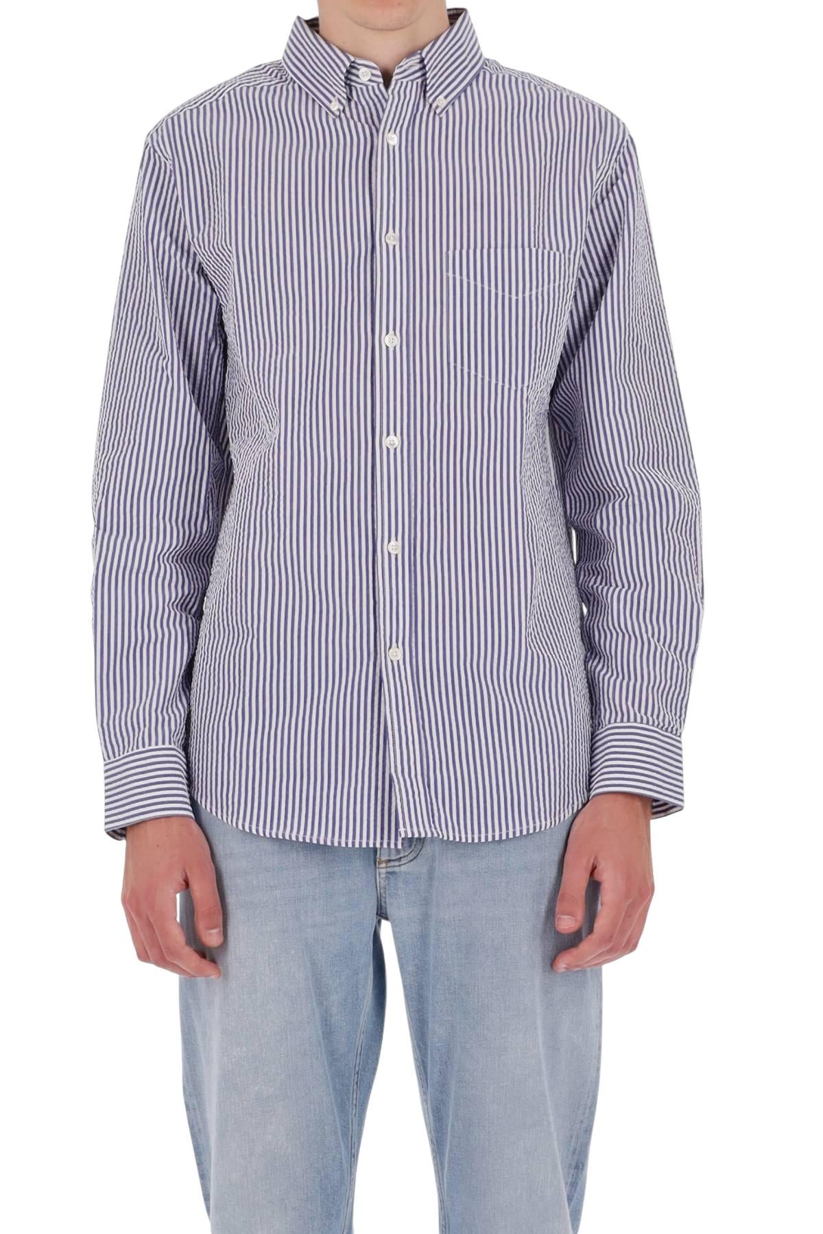 Portuguese Flannel Camicia Atlantico seersucker stripes bianco-blu 011 BLUE 