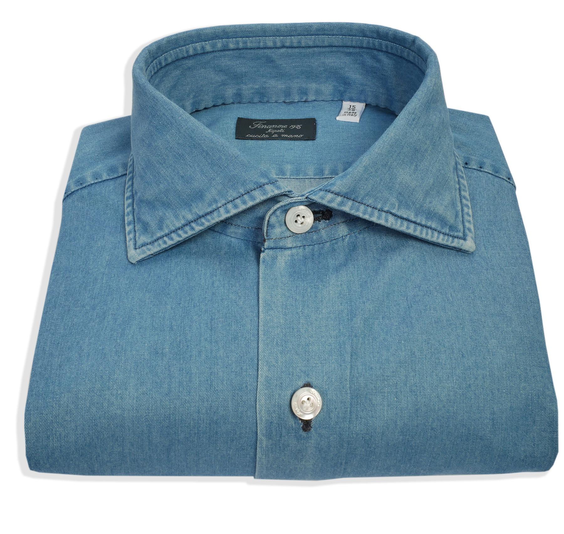 Finamore Camicia sartoriale in denim candeggiato linea milano 19542-C0160-ZANTE 11 