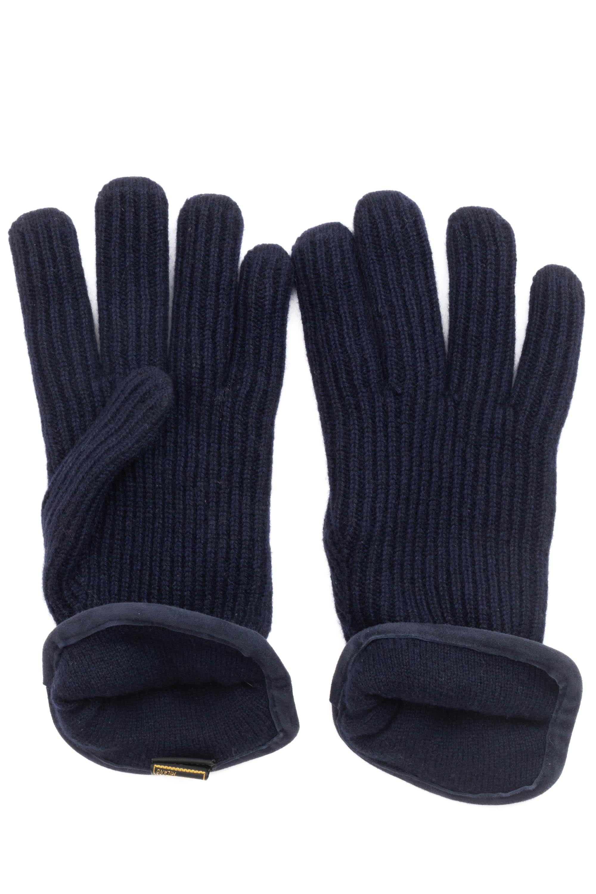 Restelli Guanto in cashmere con dettagli in nappa 9/2 BLUE 
