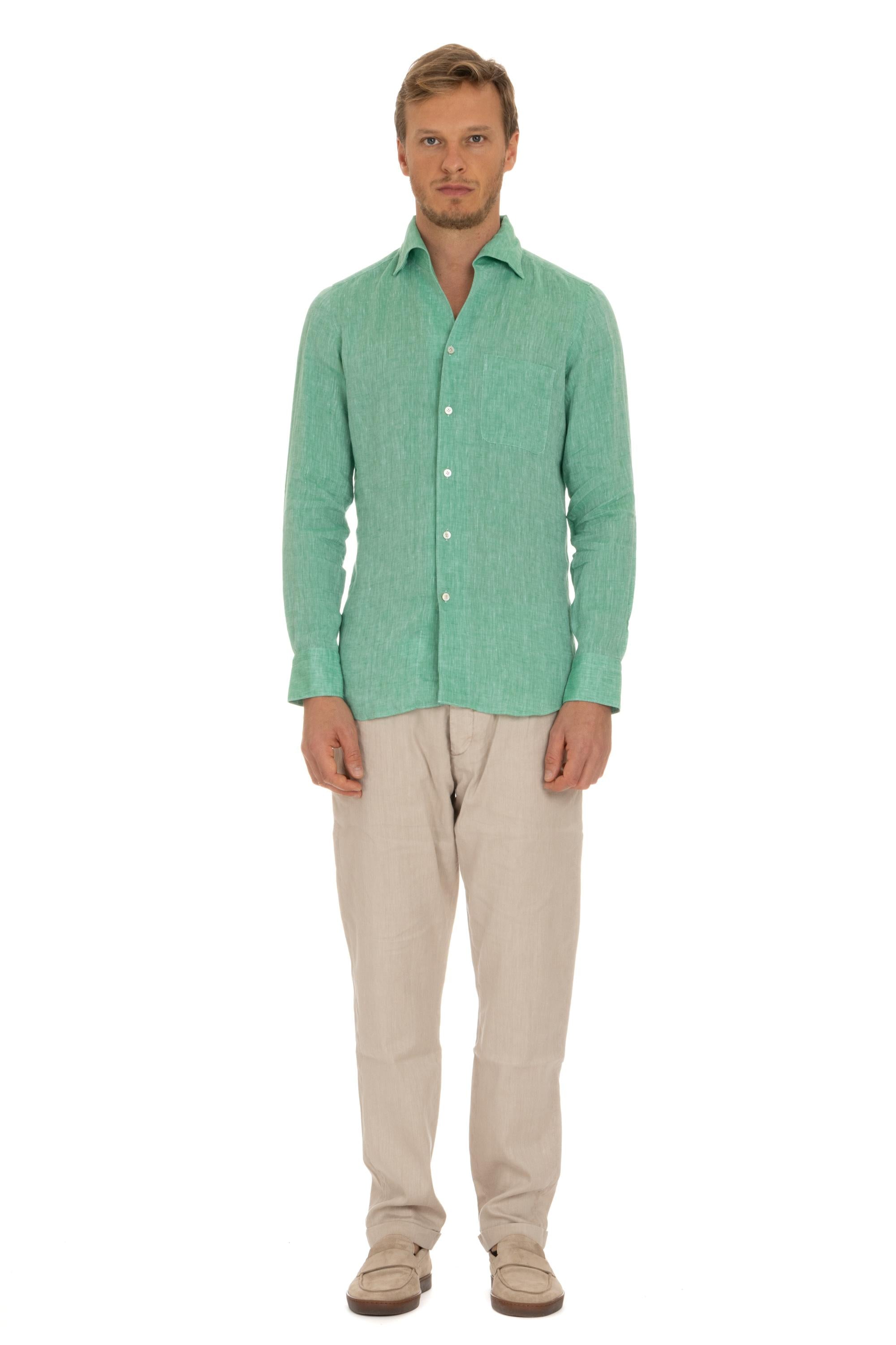 Camicia in lino con collo paramontura 046098-P4055 03 Finamore 