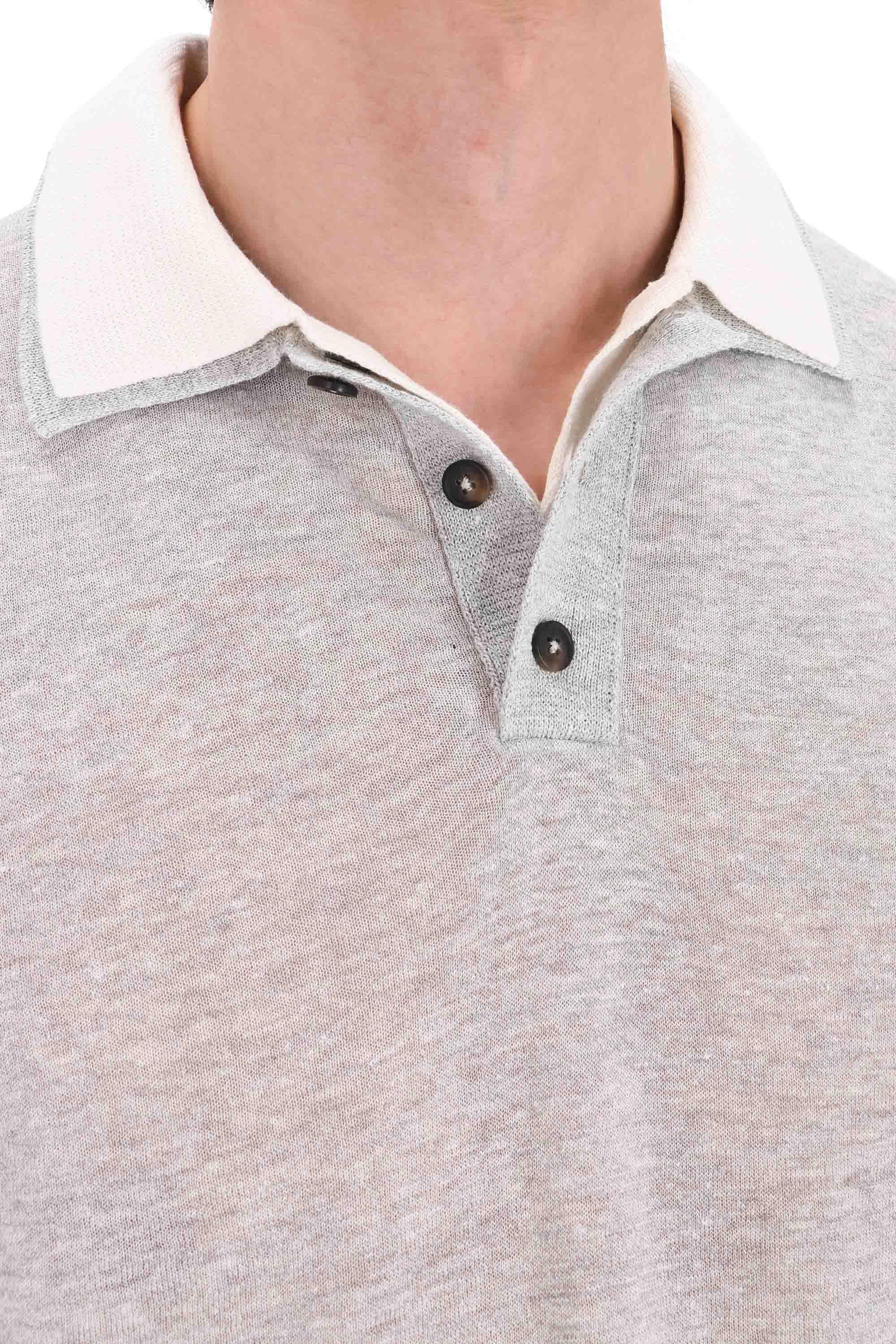 Eleventy Polo con doppio colletto in lino-cotone-cashmere M76POLM01 MAG0M059/2 13-01 