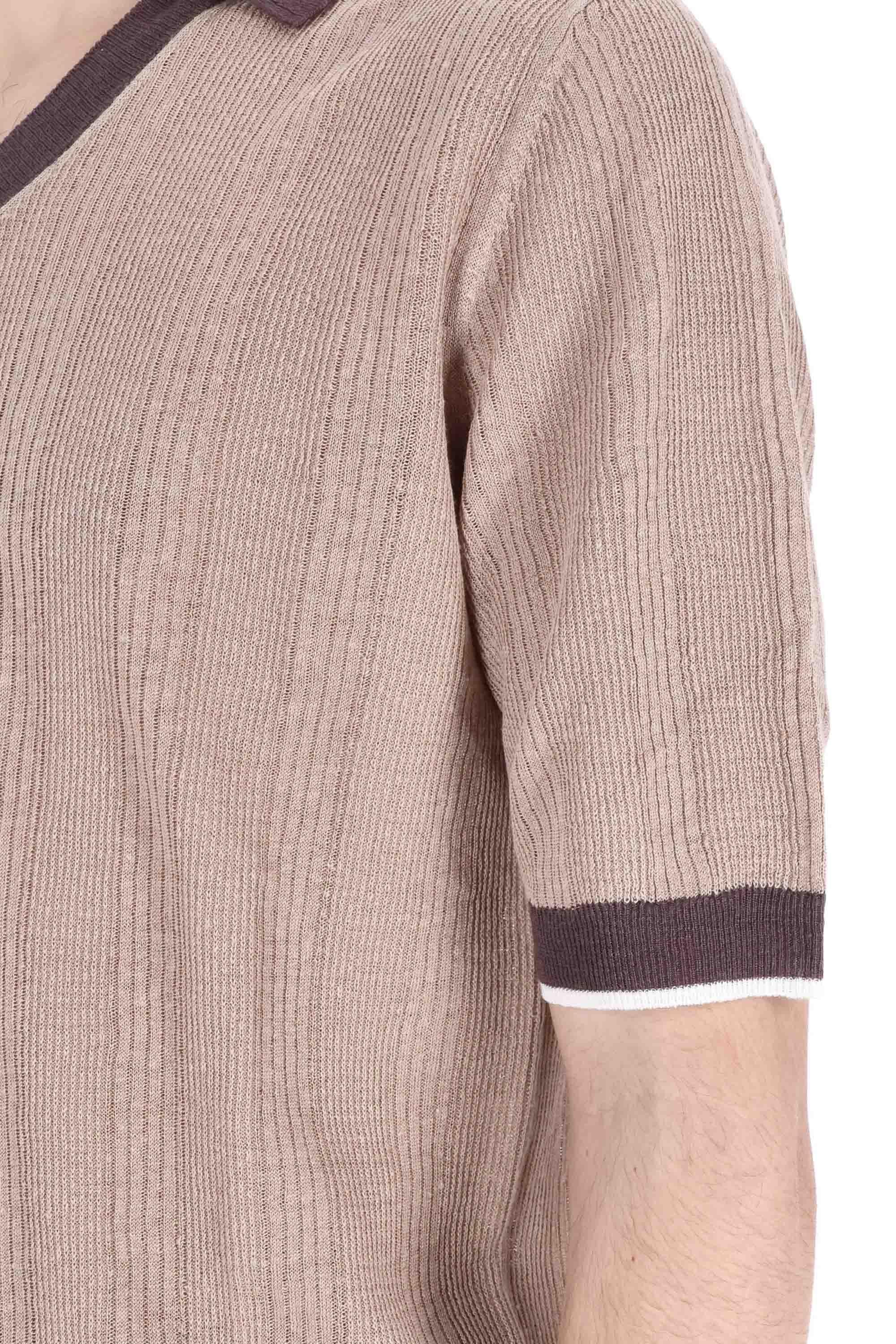 Ballantyne Polo scollo V in lino con profili tennis B2H032 14L13 94017 