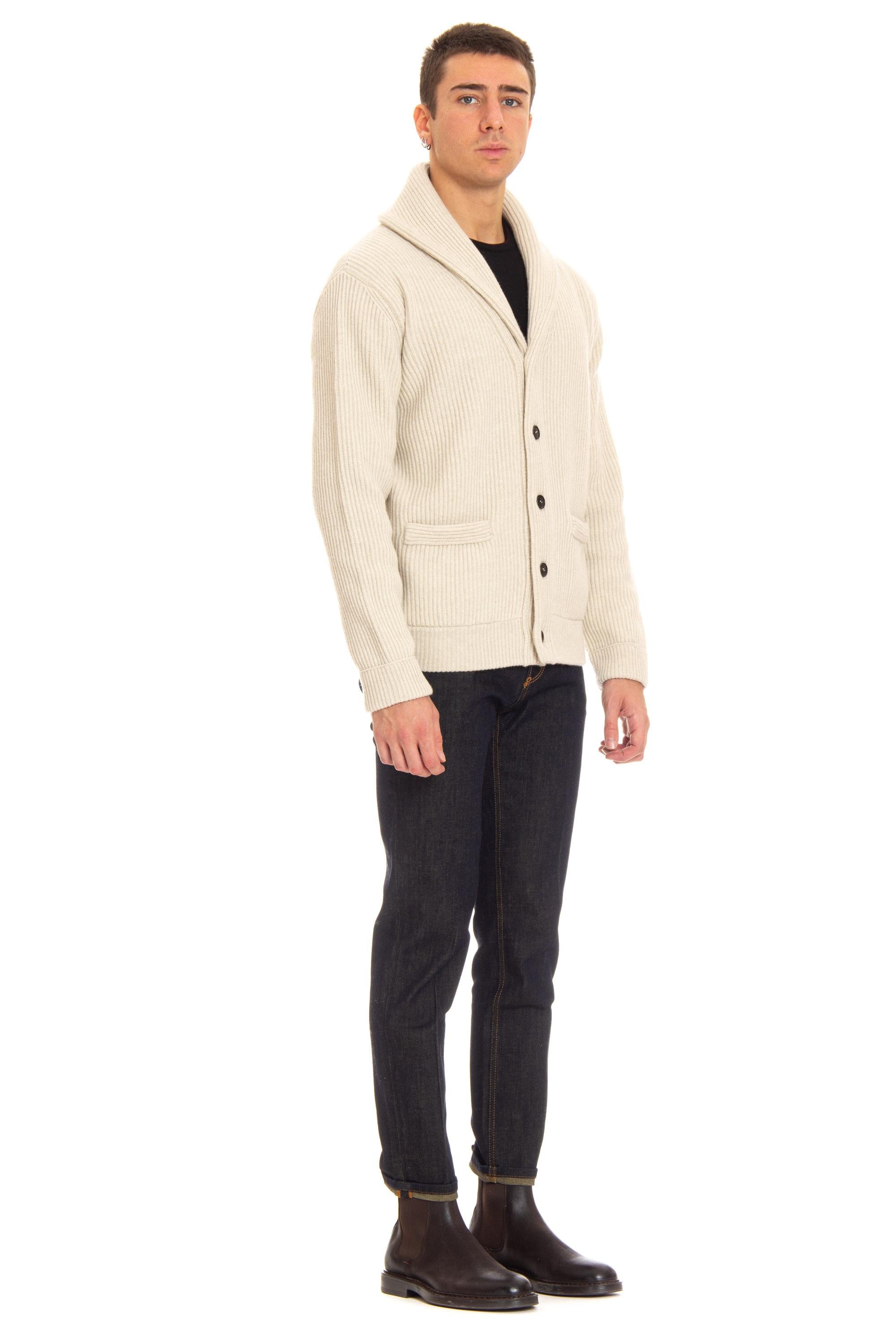 Cardigan sciallato a costa inglese in lana-cashmere RP37212 RP3716 Roberto Collina 