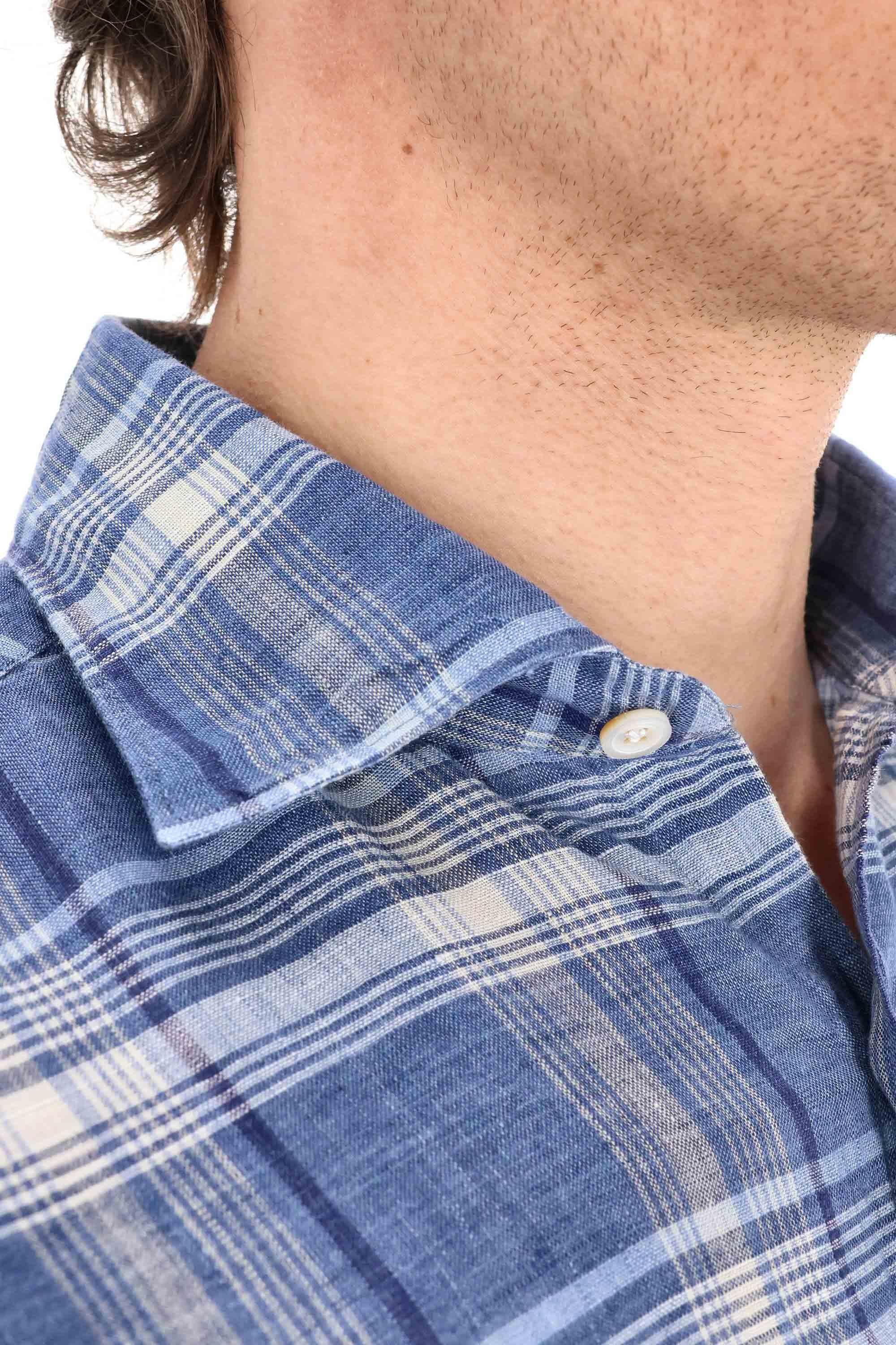 Camicia sartoriale in puro lino madras linea Tokyo TK-LI-Z-046217-P5013 01 Finamore 