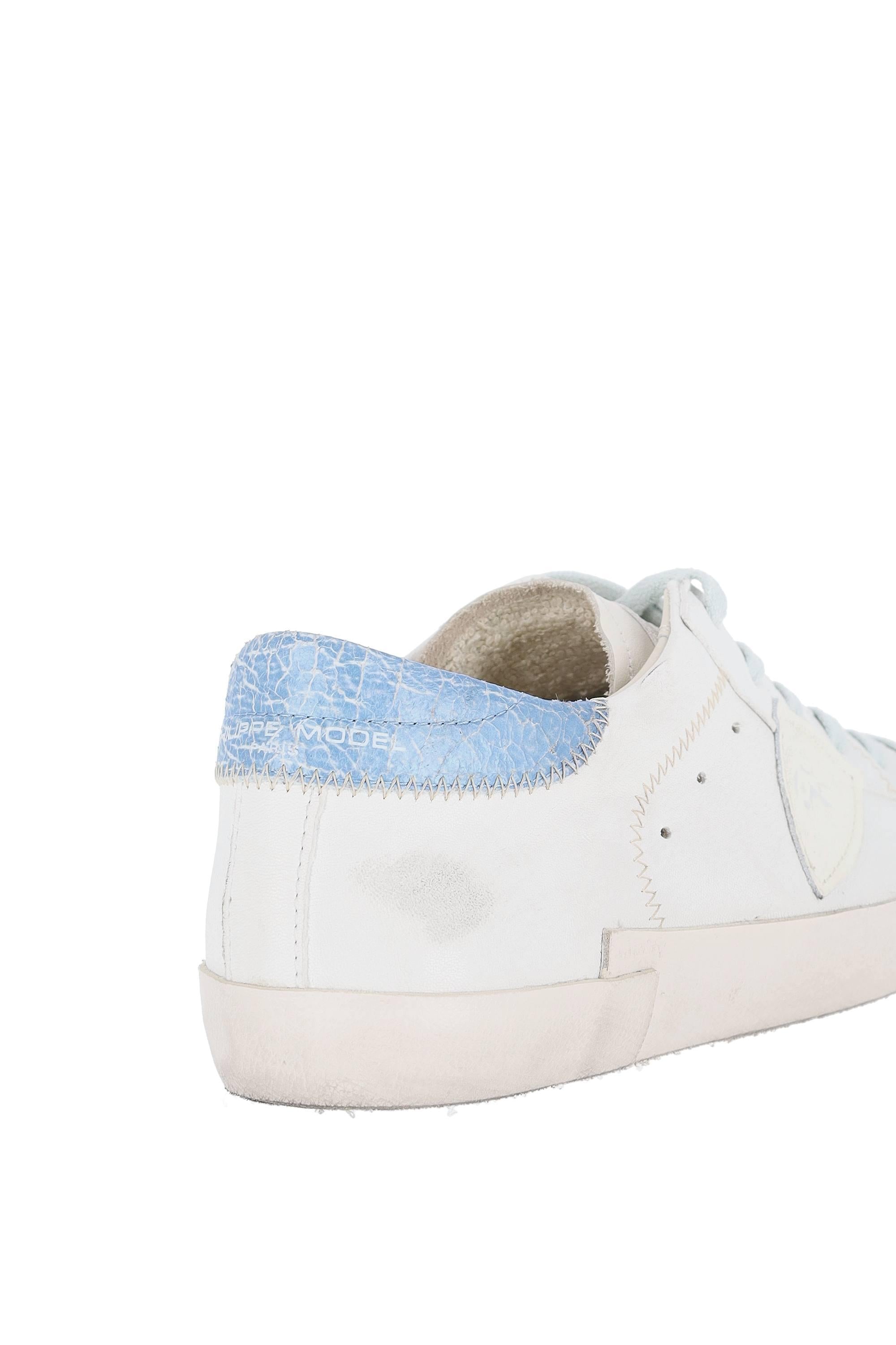 Philippe Model Sneaker Paris in pelle e camoscio talloncino azzurro cracklè PRLU-PRSX/3 WX52 