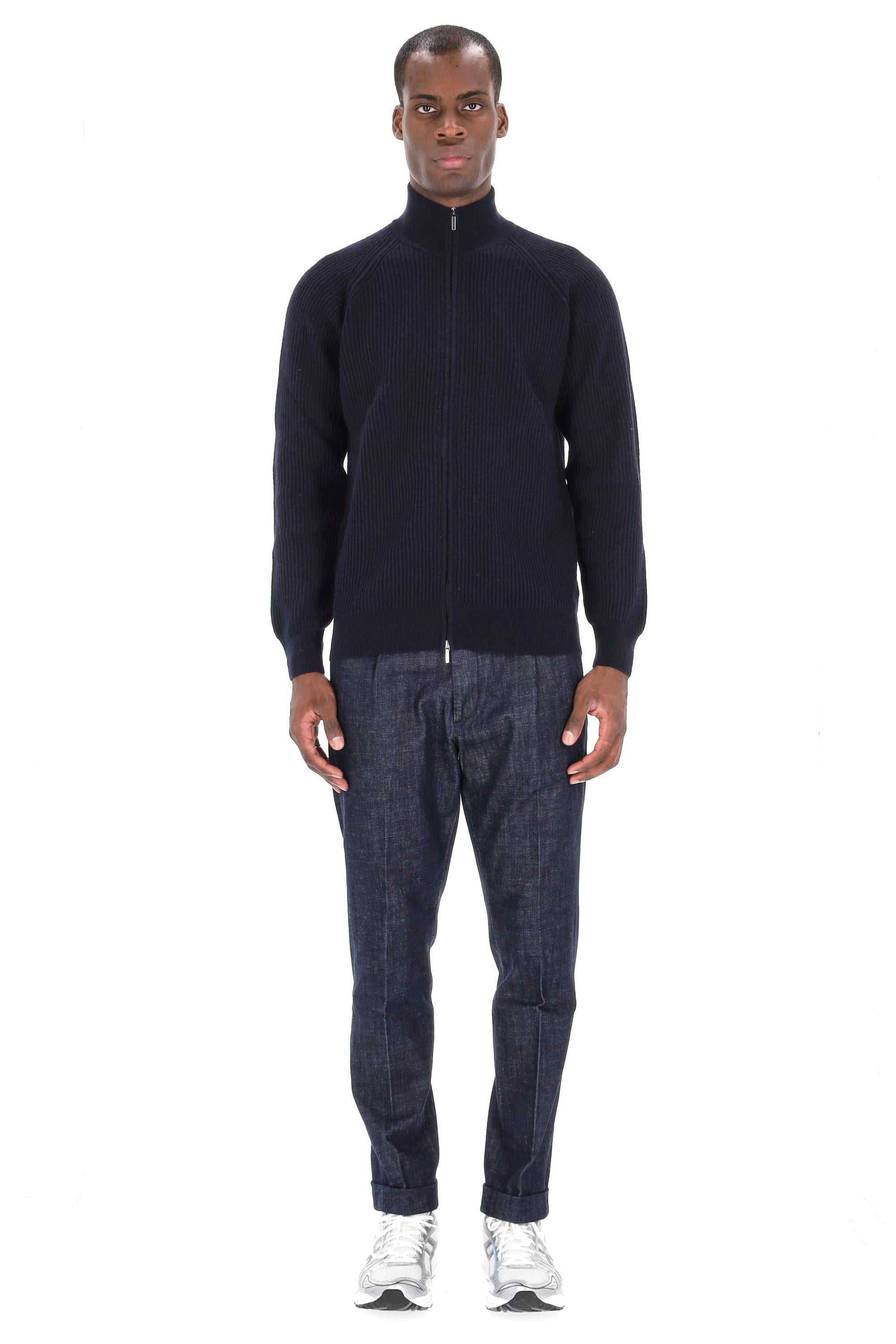 Maglia full zip a costine in lana vergine BR06 2121 5000 5000 Barba 