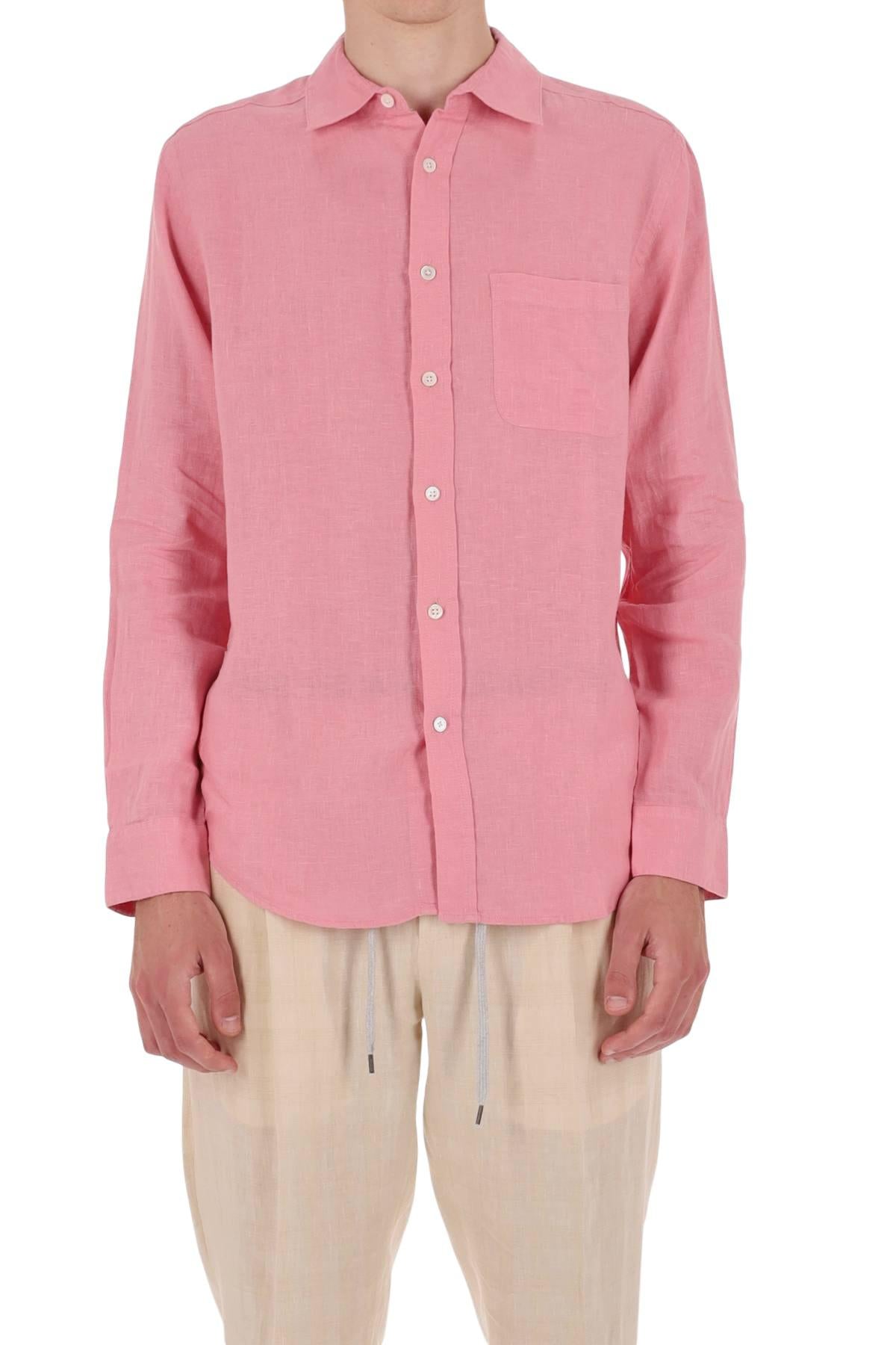 Portuguese Flannel Camicia in lino con taschino 066.S/3 ROSE 