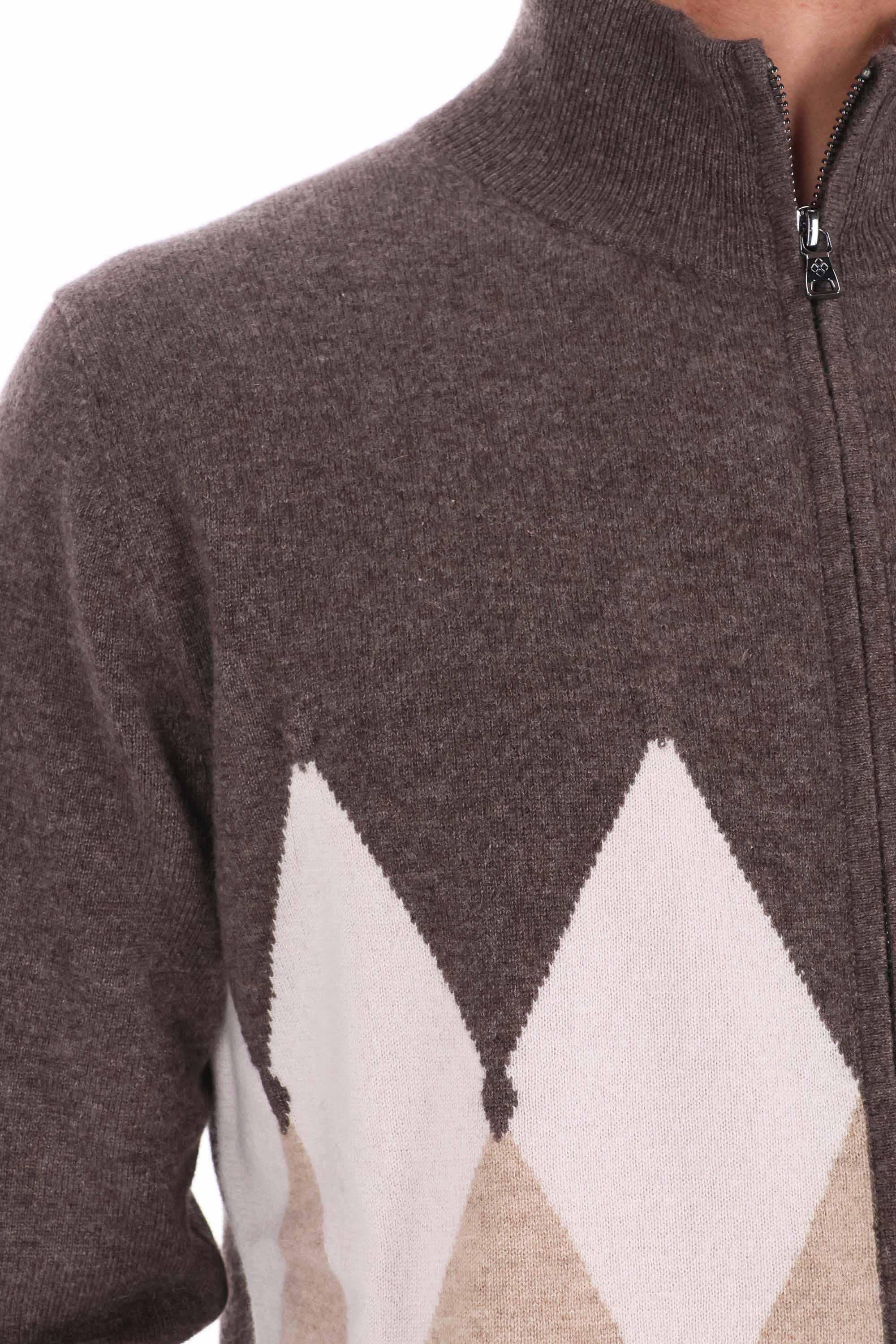 Ballantyne Maglia full zip in puro cashmere motivo argyle B2K036 12KA8 94500 