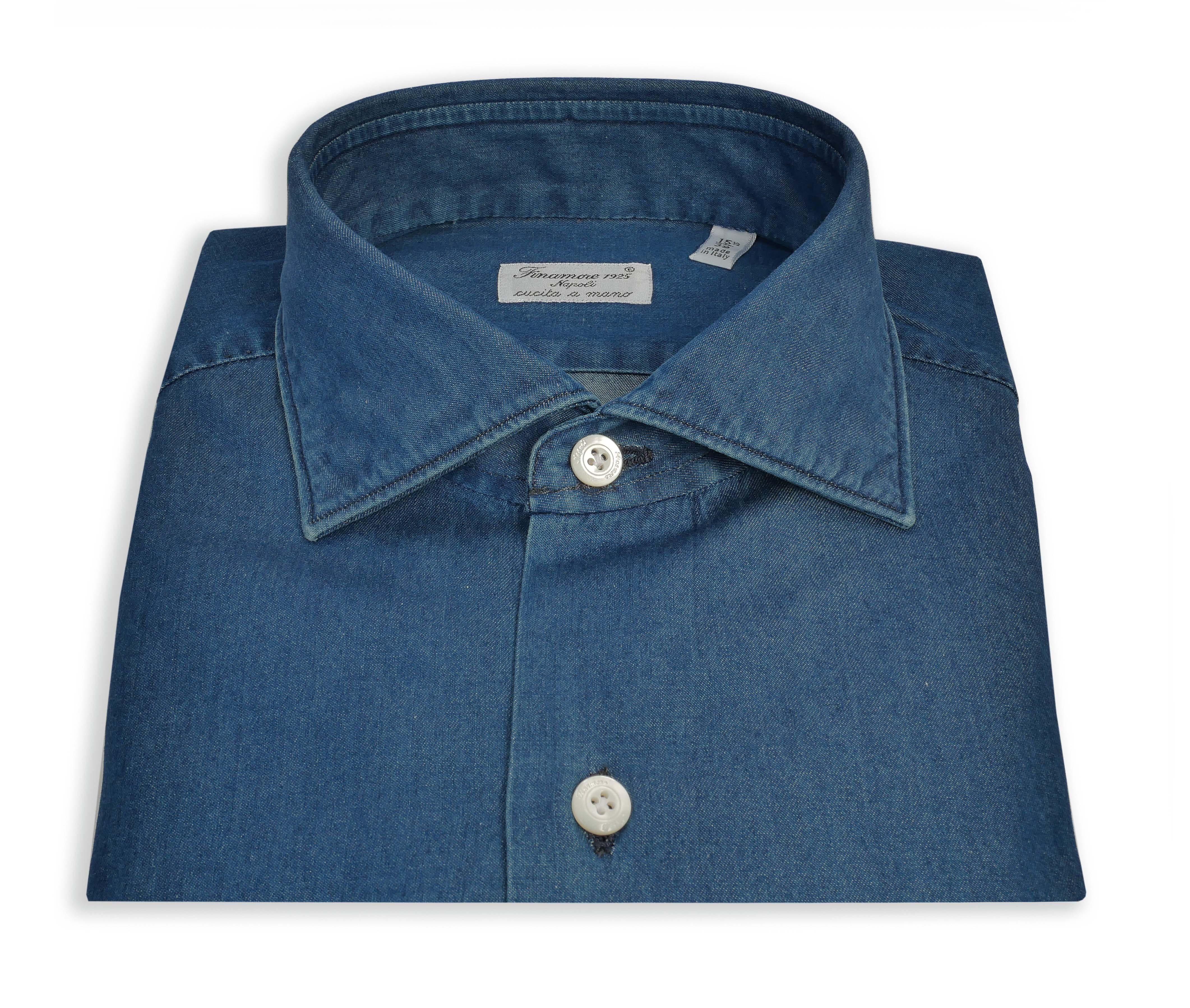 Finamore Camicia sartoriale in denim stone washed linea Napoli N-19542-C0160-ZANTE 12 