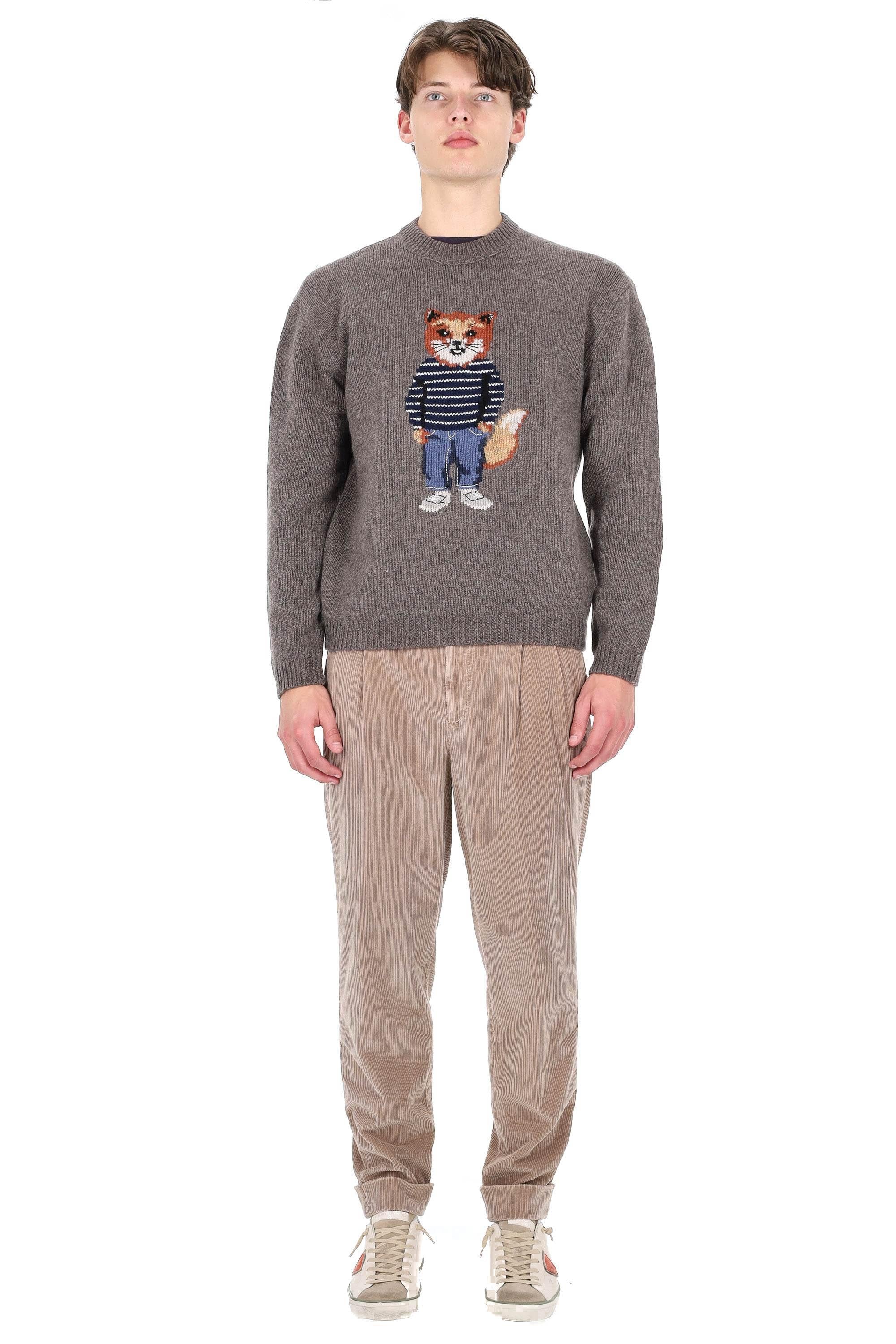 Maison Kitsuné Maglia girocollo in lana-mohair con disegno fox jacquard PM00806KH0002 H170 