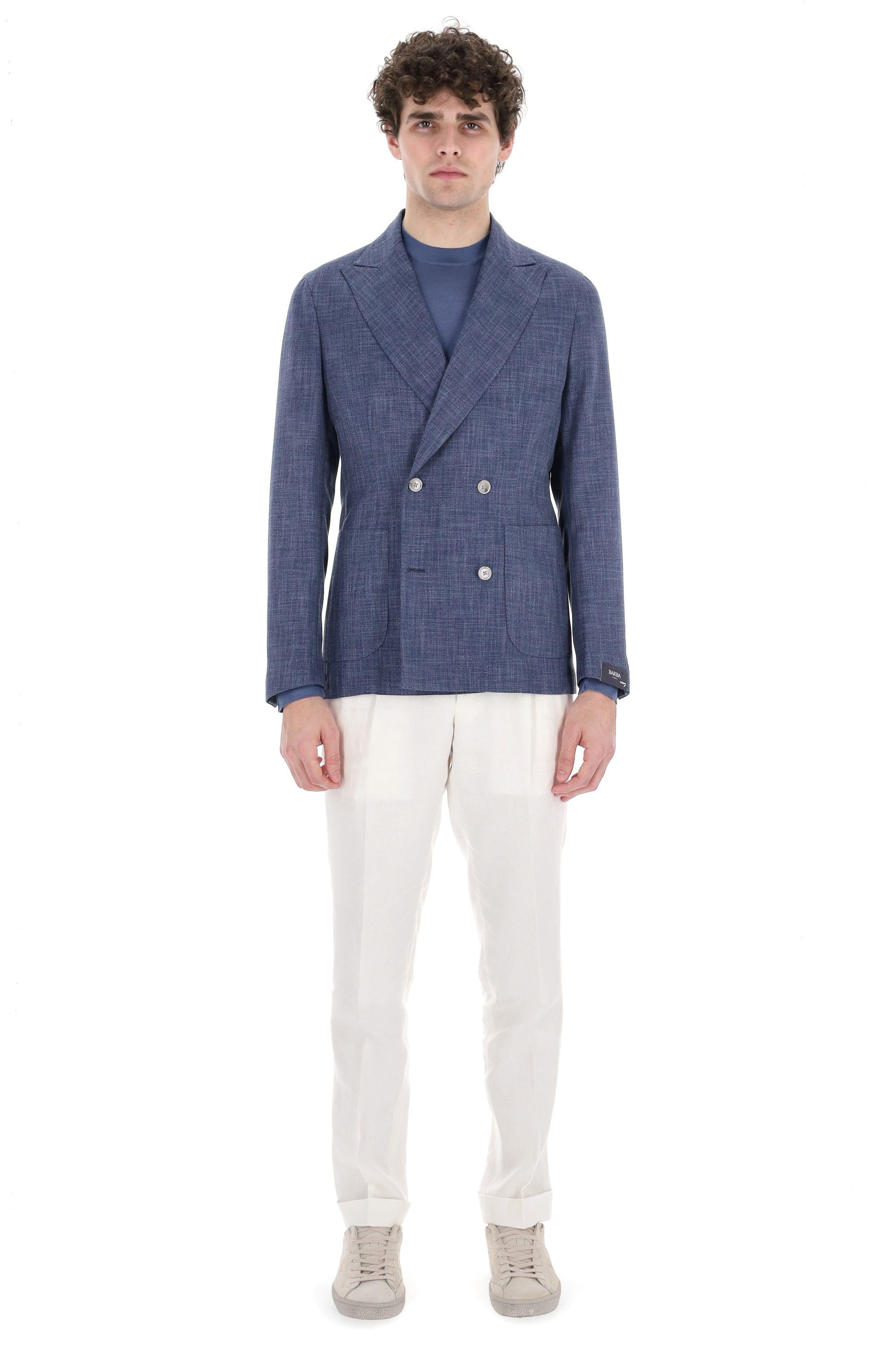 Barba Giacca doppiopetto tramata in cotone-lana Easywear EJ_48012 AZZ 