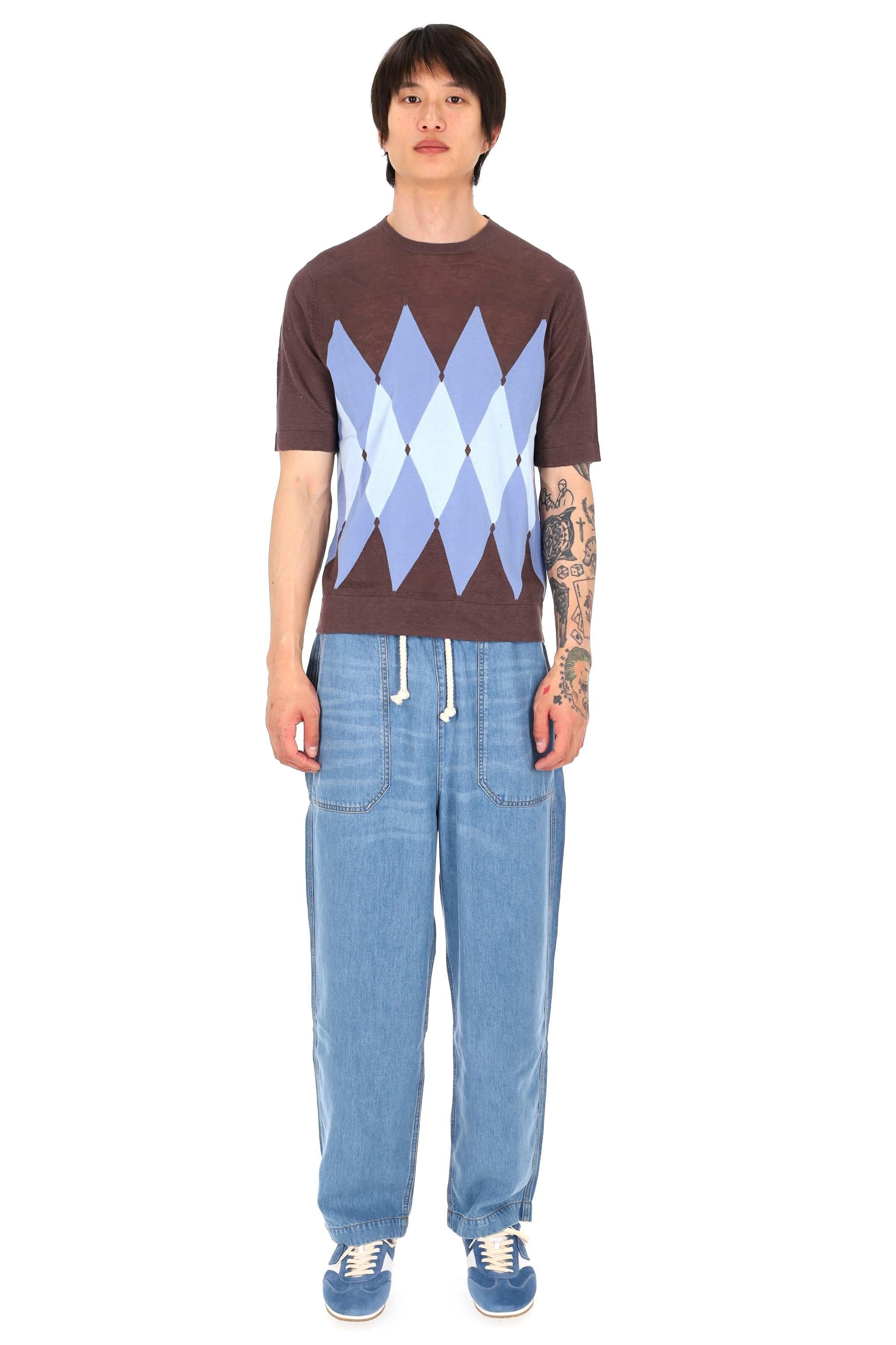 Ballantyne T-shirt girocollo in lino-cotone fantasia diamond argyle B2W025 14L20-2 94524 