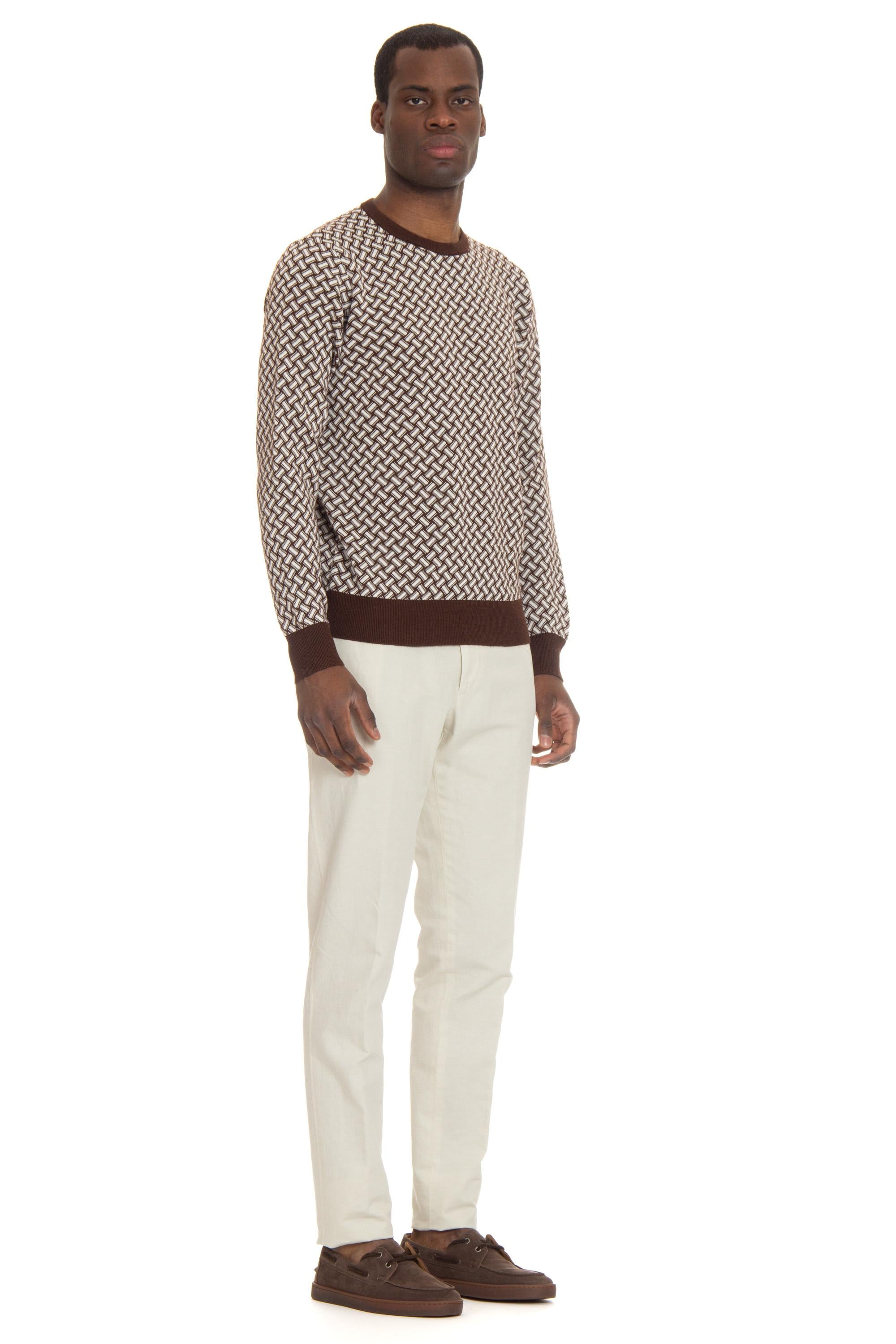 Drumohr Maglia girocollo in cotone-lino fantasia biscottino D9LZ113N/5 B32 