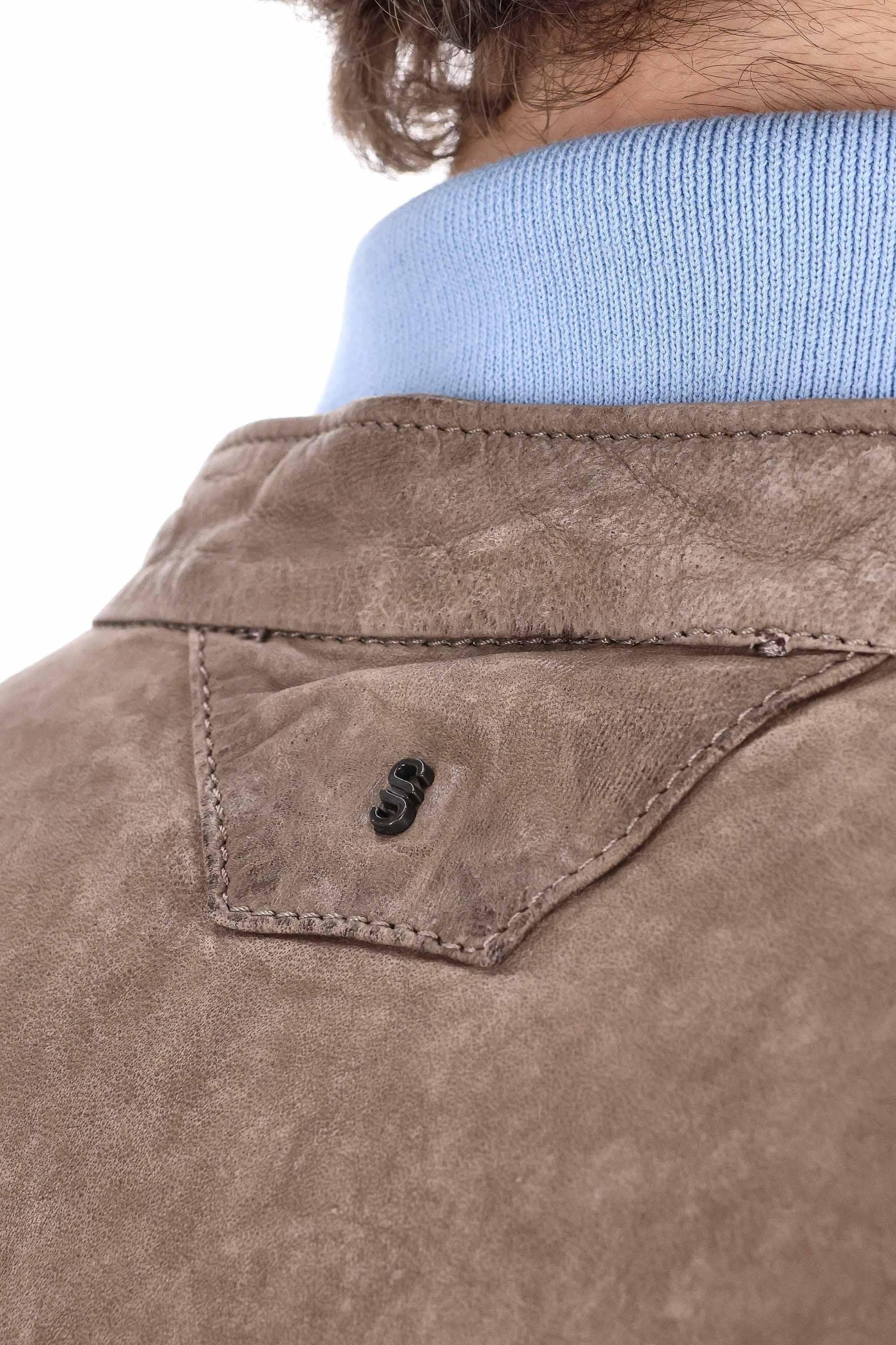 Giubbino full zip in pelle di agnello delavè 48526-U NORG_SAND Salvatore Santoro 