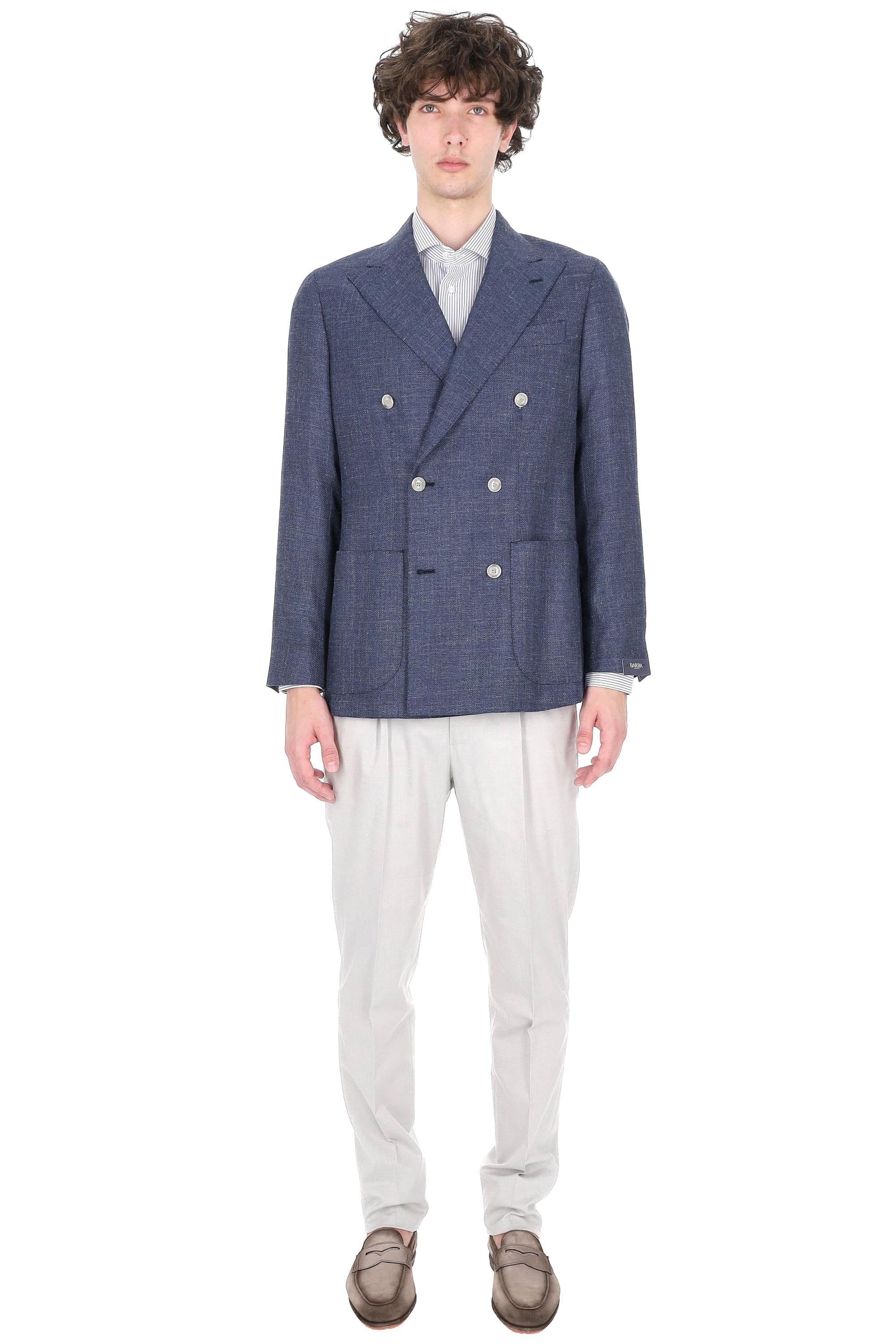 Barba Giacca doppiopetto sartoriale tramata in lana-seta-lino DP 53000 0088 