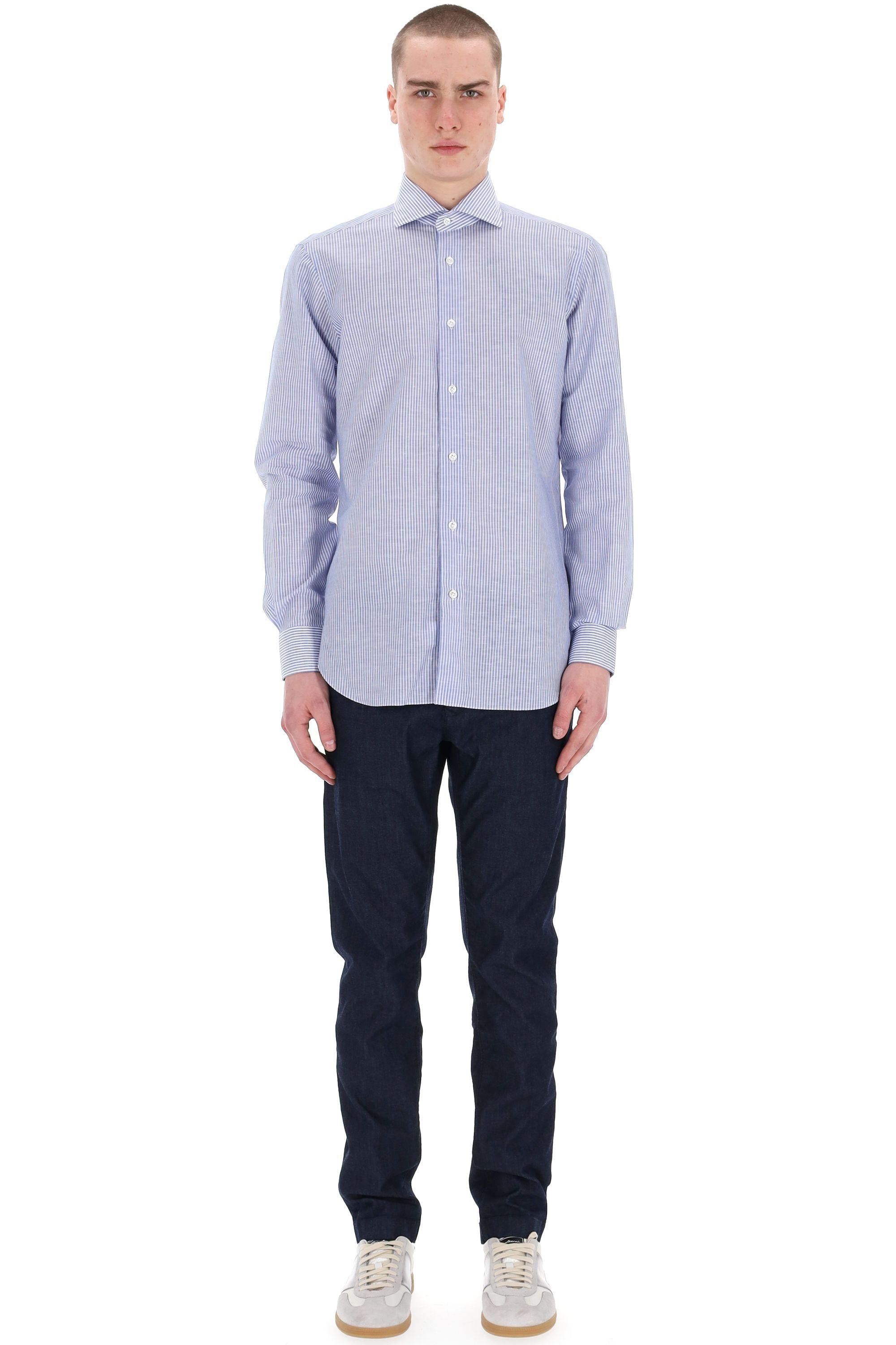 Camicia sartoriale bacchettata in cotone-lino linea culto K1U13P0134010U 2 Barba 