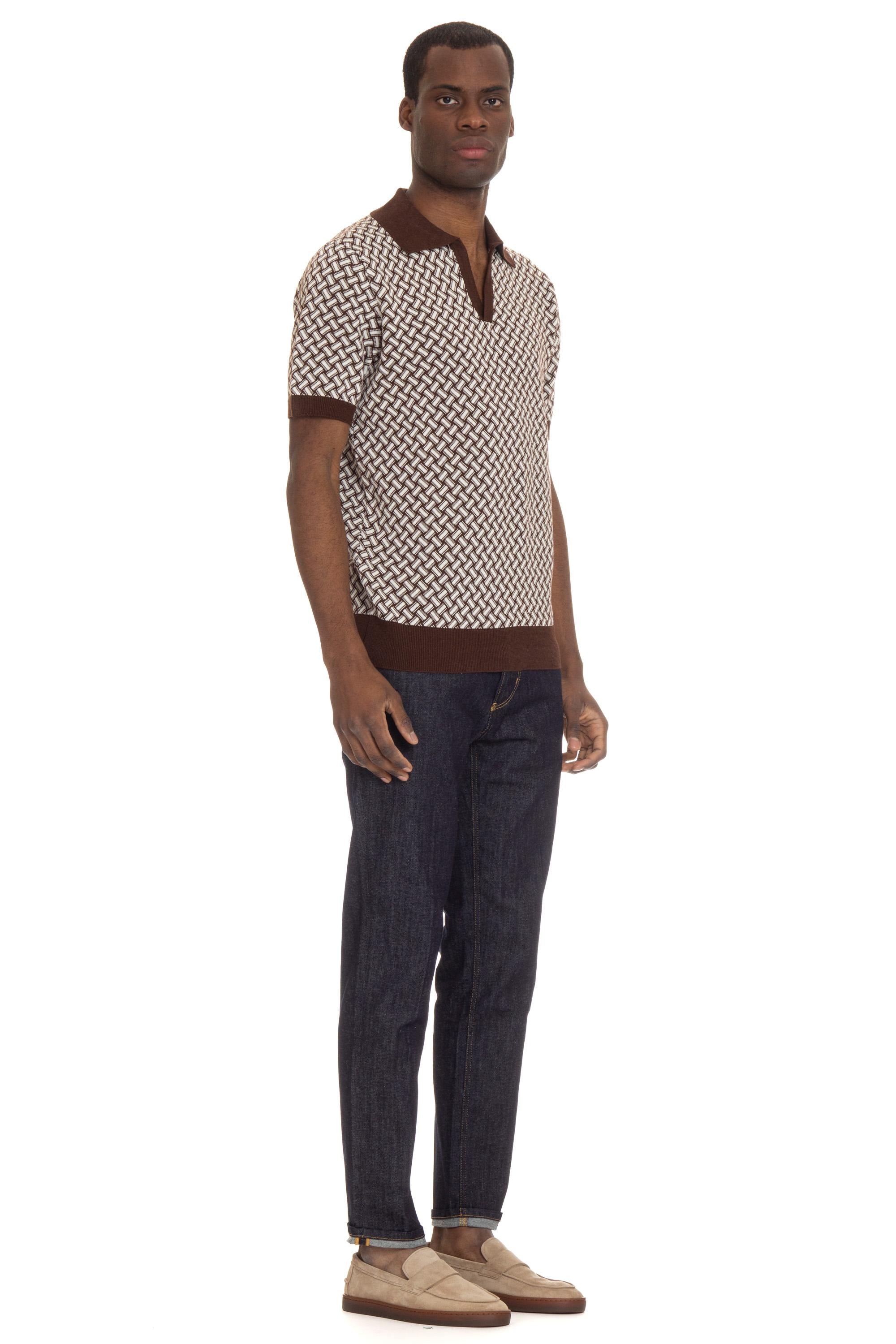 Polo in cotone-lino fantasia biscottino D9LZ146N/3 B32 Drumohr 