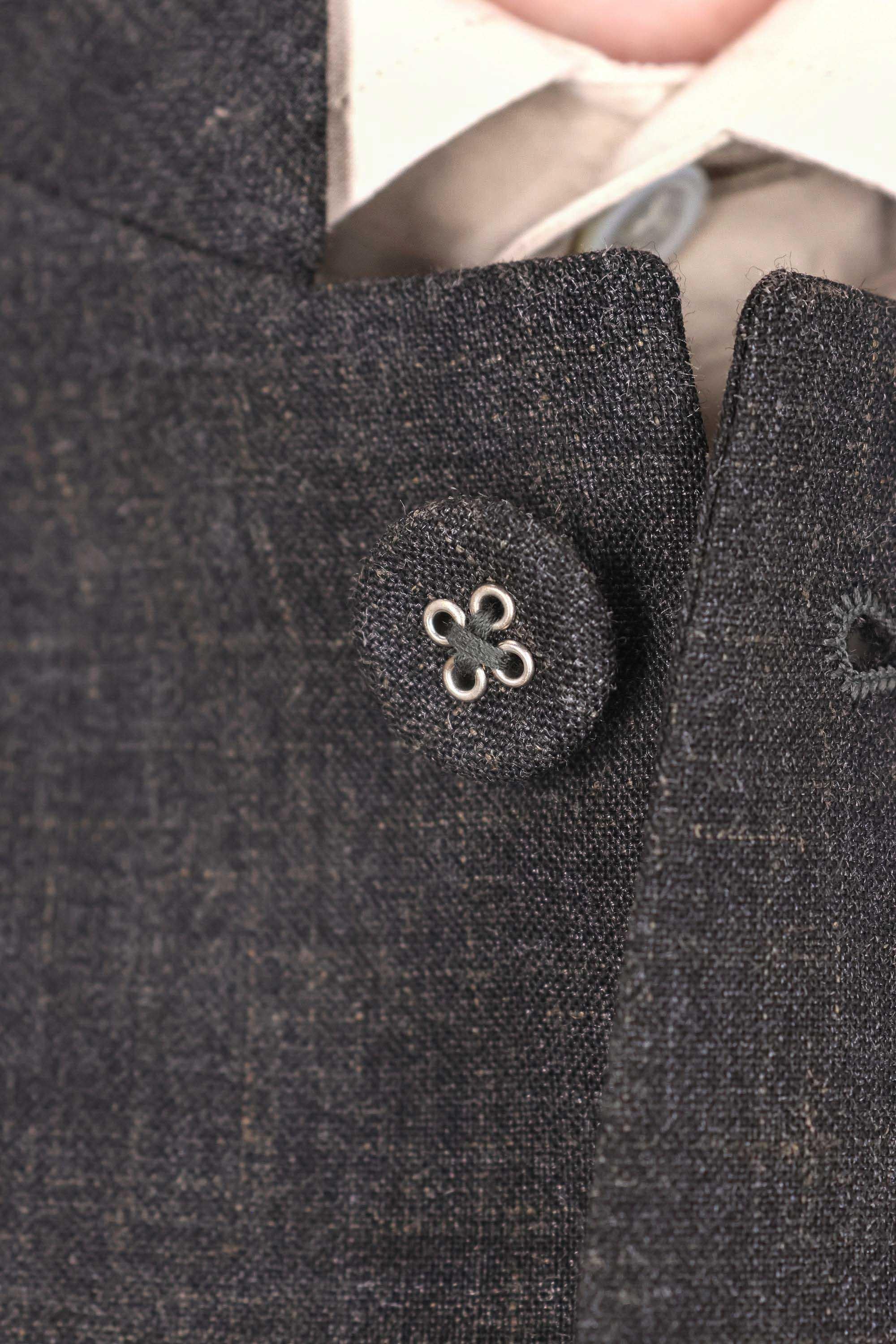 Officine Générale Giacca collo coreano in lana-seta-lino mod. Meryl MTLG402 ANTHRACITE/ECRU 