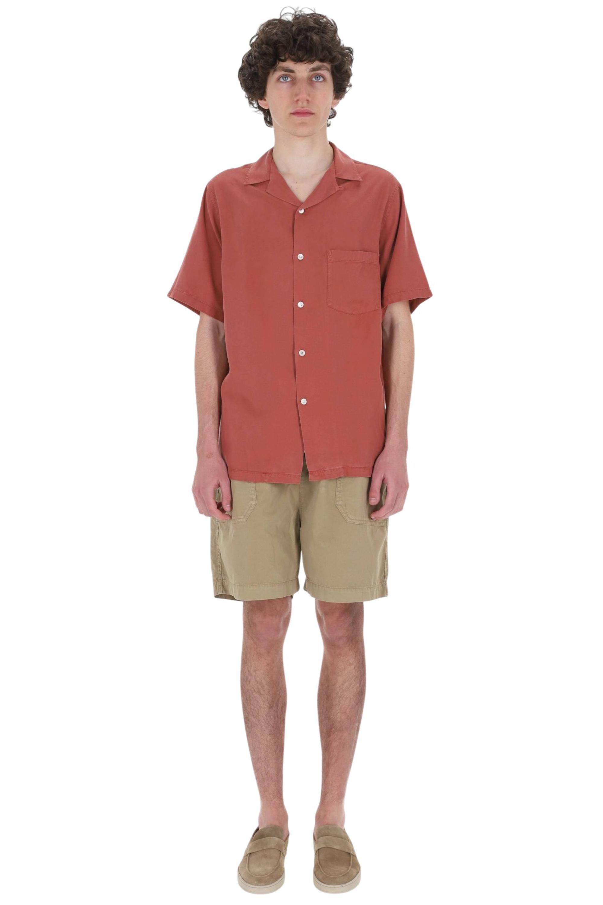 Portuguese Flannel Camicia Dogtown in tencel collo bowling 032/2 TERRACOTTA 