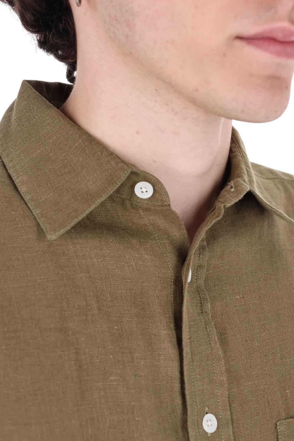 Portuguese Flannel Camicia in lino con taschino 066.S/4 DRY GREEN 