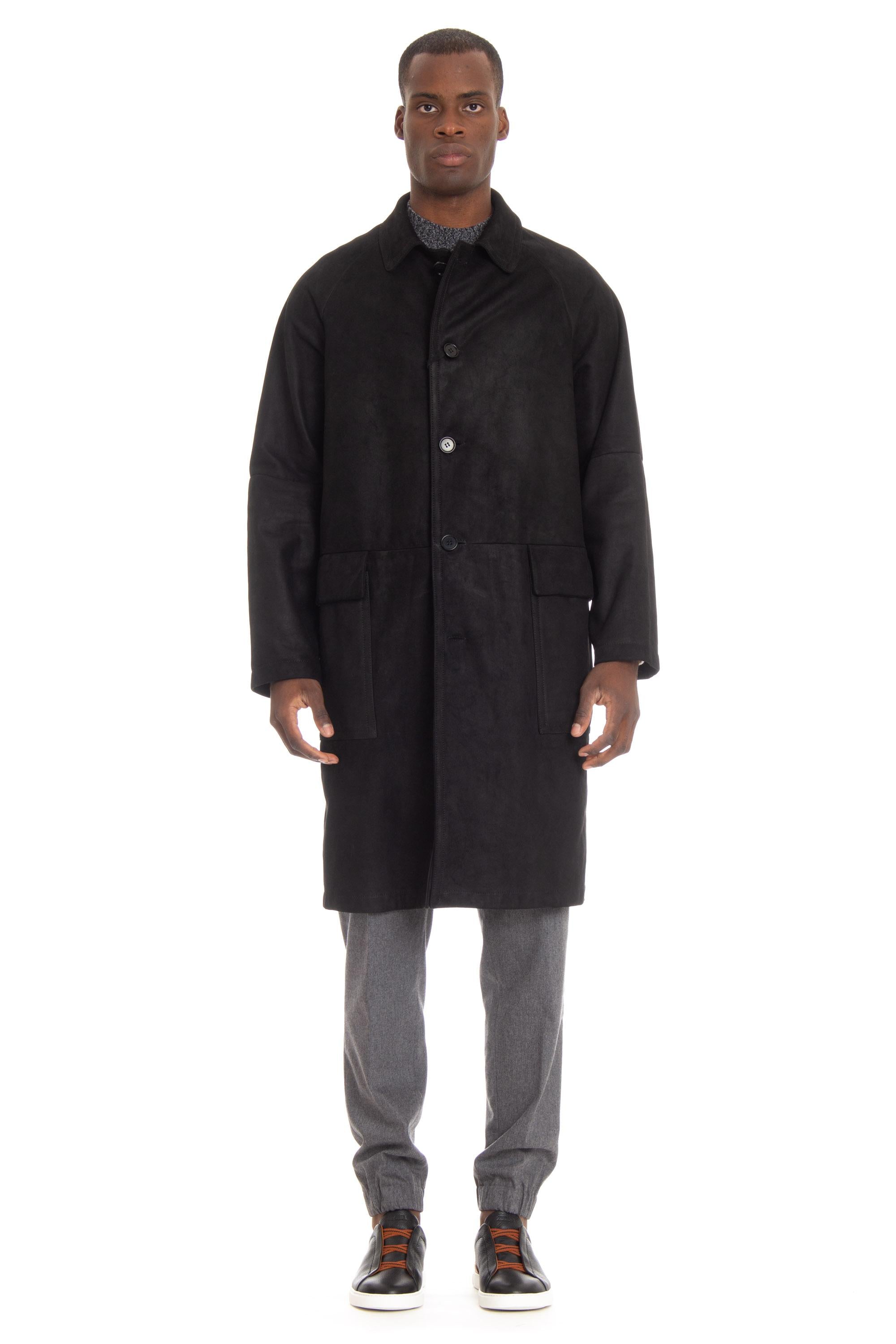 Salvatore Santoro Cappotto soprabito in pelle 45566-U BLACK 