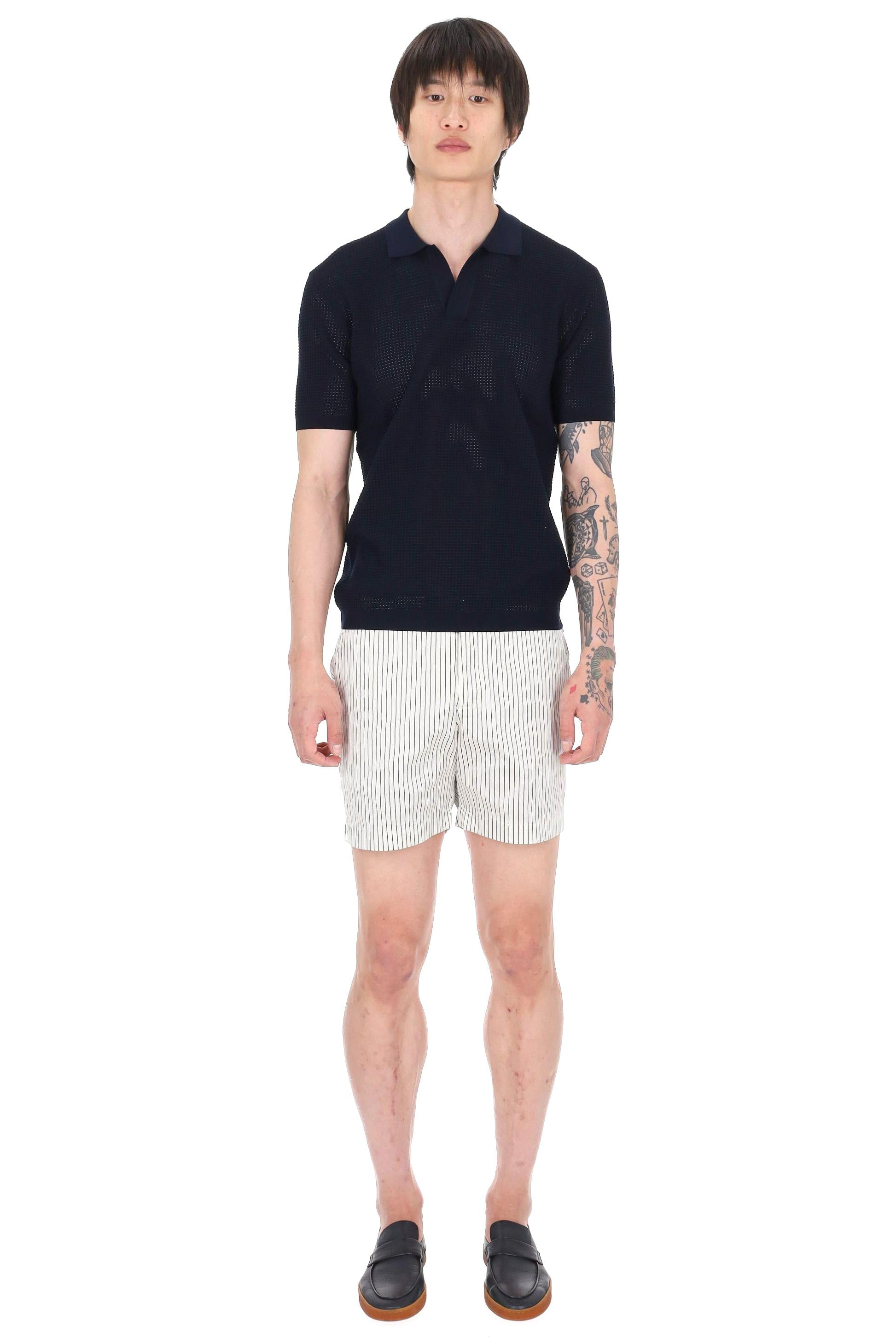 Orlebar Brown Polo tie stitch open collar mod. Roddy 277989 NIGHT IRIS 