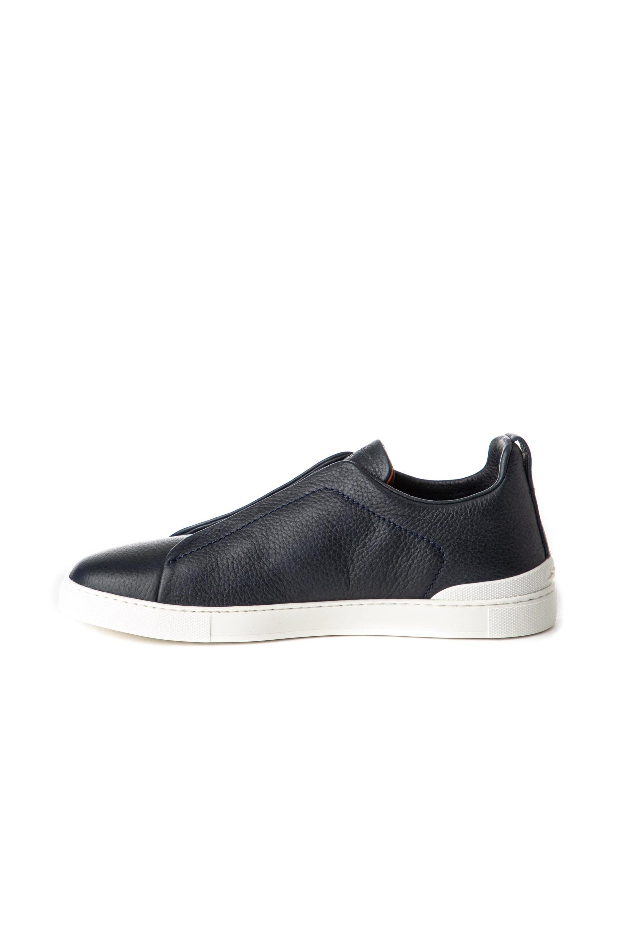 Zegna Sneaker triple stitch in cervo supersoft LHCVO A4667X NAV 