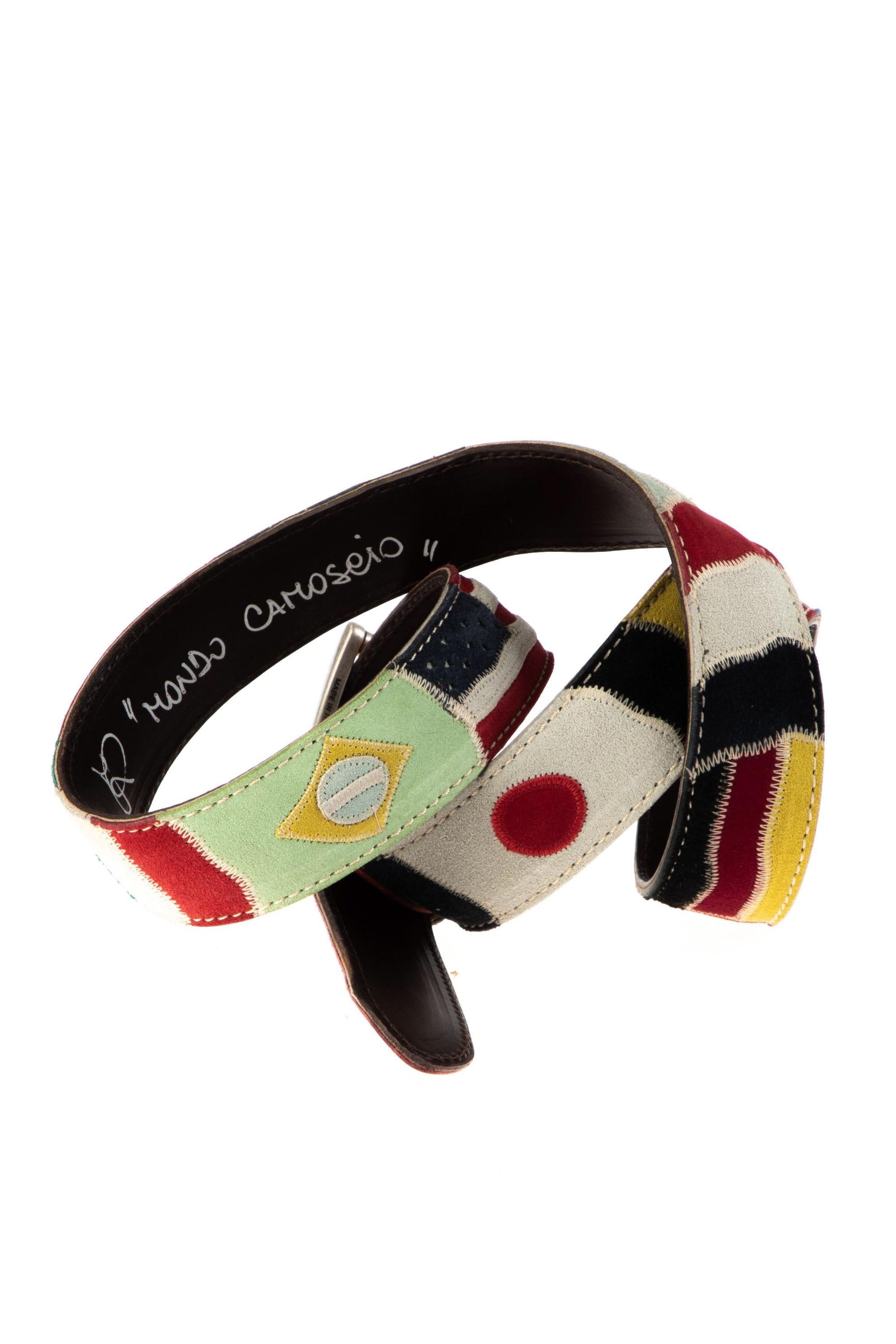 Artigianato Italiano Cintura artigianale in camoscio "Bandiere del Mondo" CINT MONDO CAM NN 