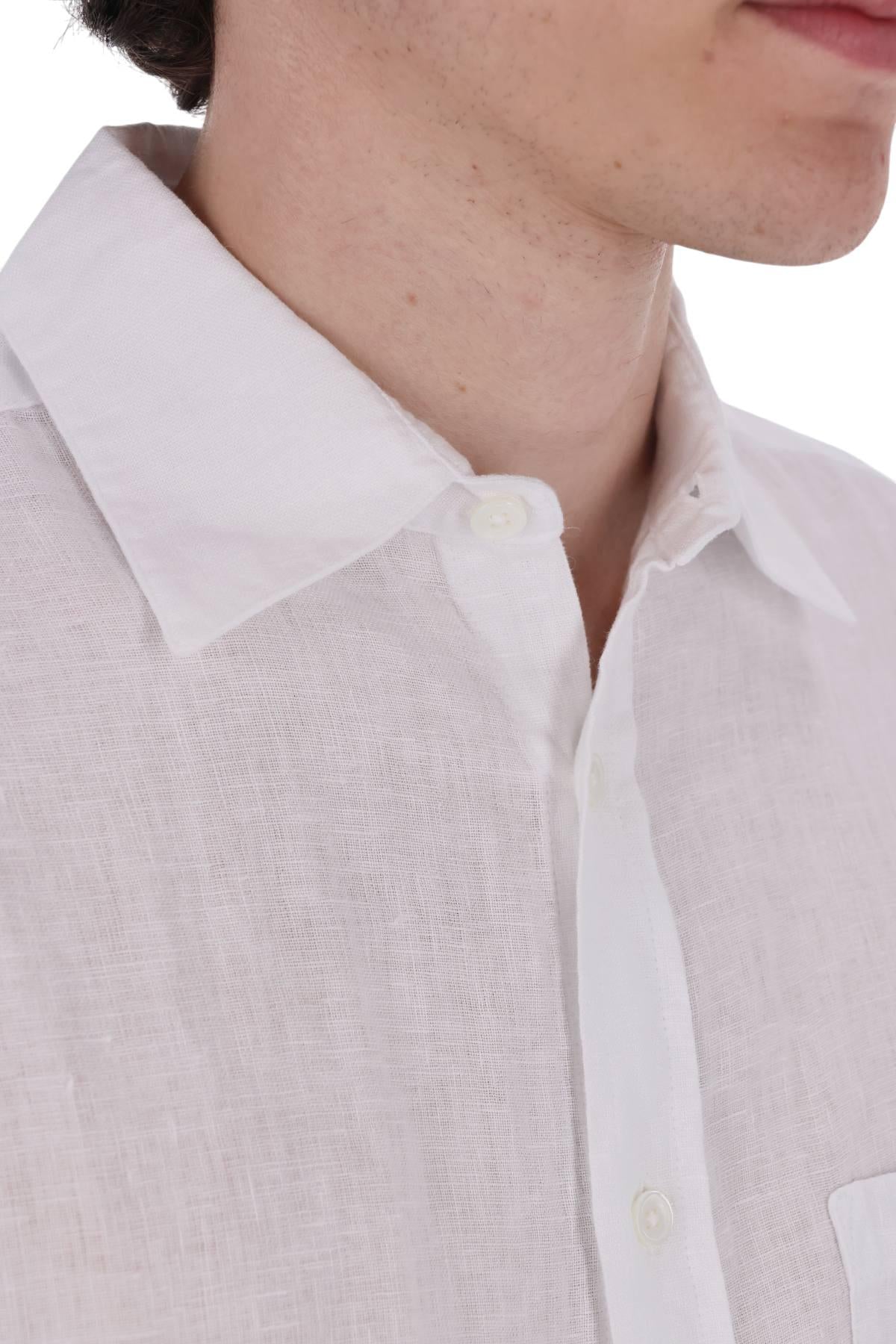 Portuguese Flannel Camicia in lino con taschino 066.S WHITE 