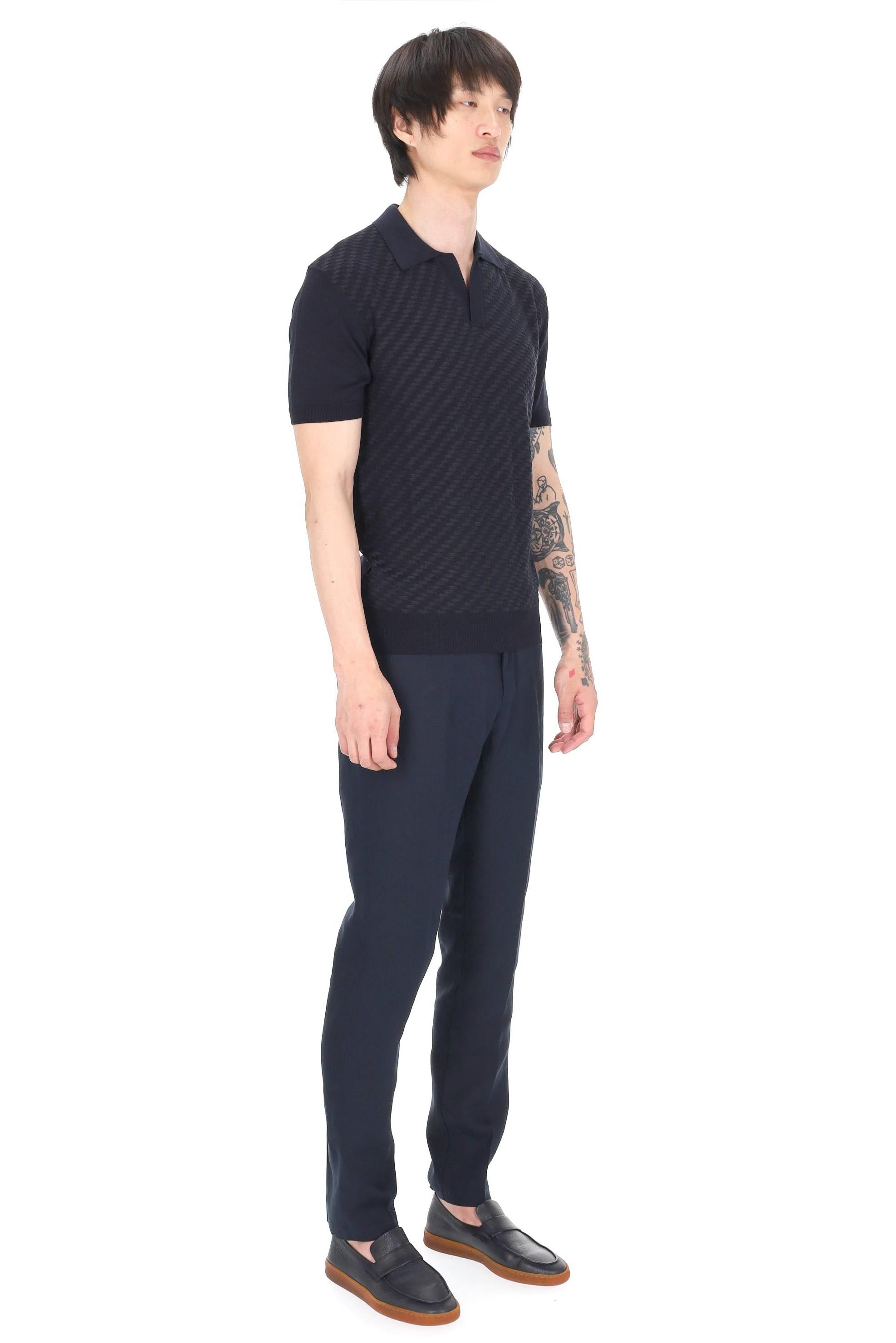 Orlebar Brown Polo in seta-cotone lavorazione jacquard mod. Horton 281496 NIGHT IRIS 