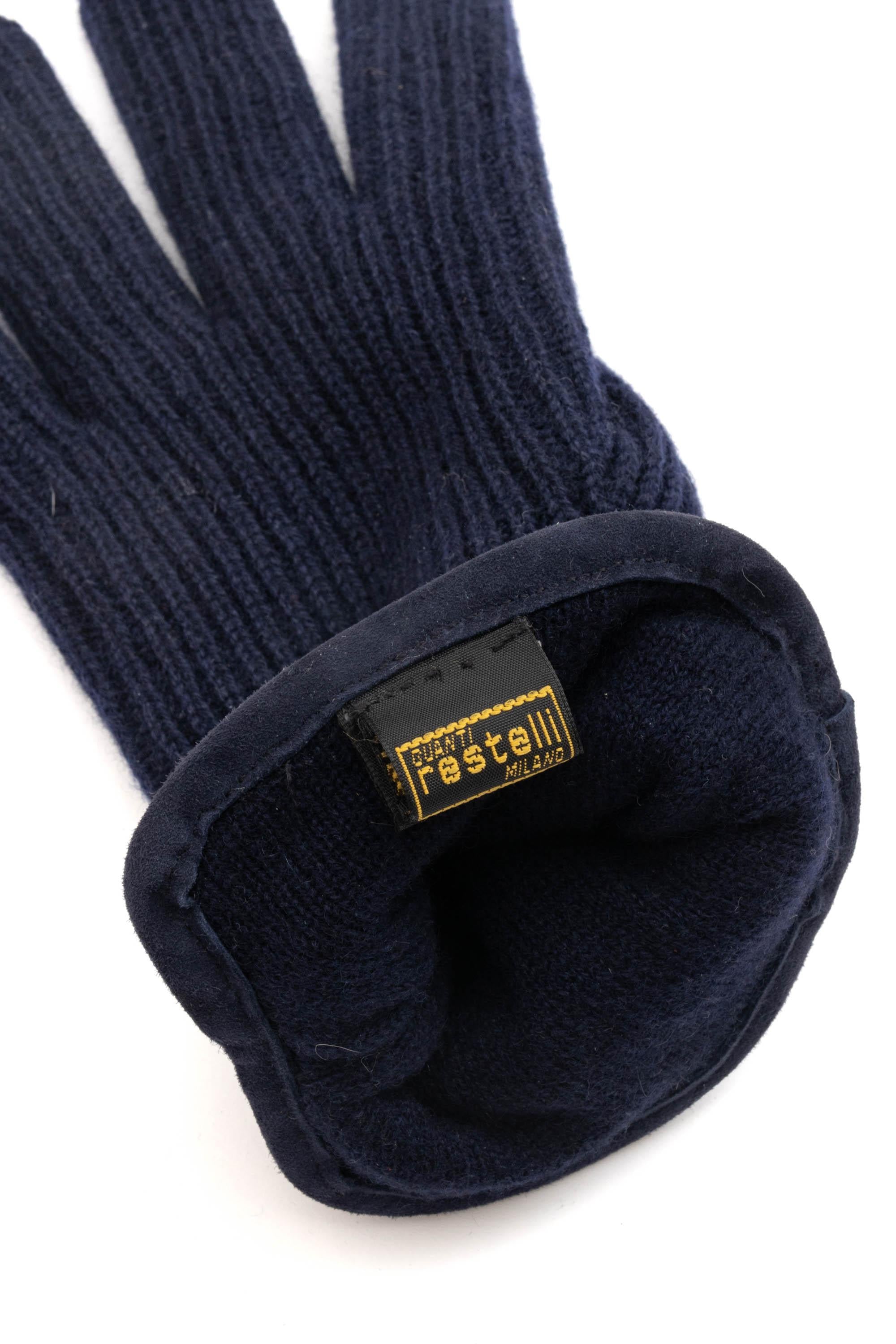 Restelli Guanto in cashmere con dettagli in nappa 9/2 BLUE 