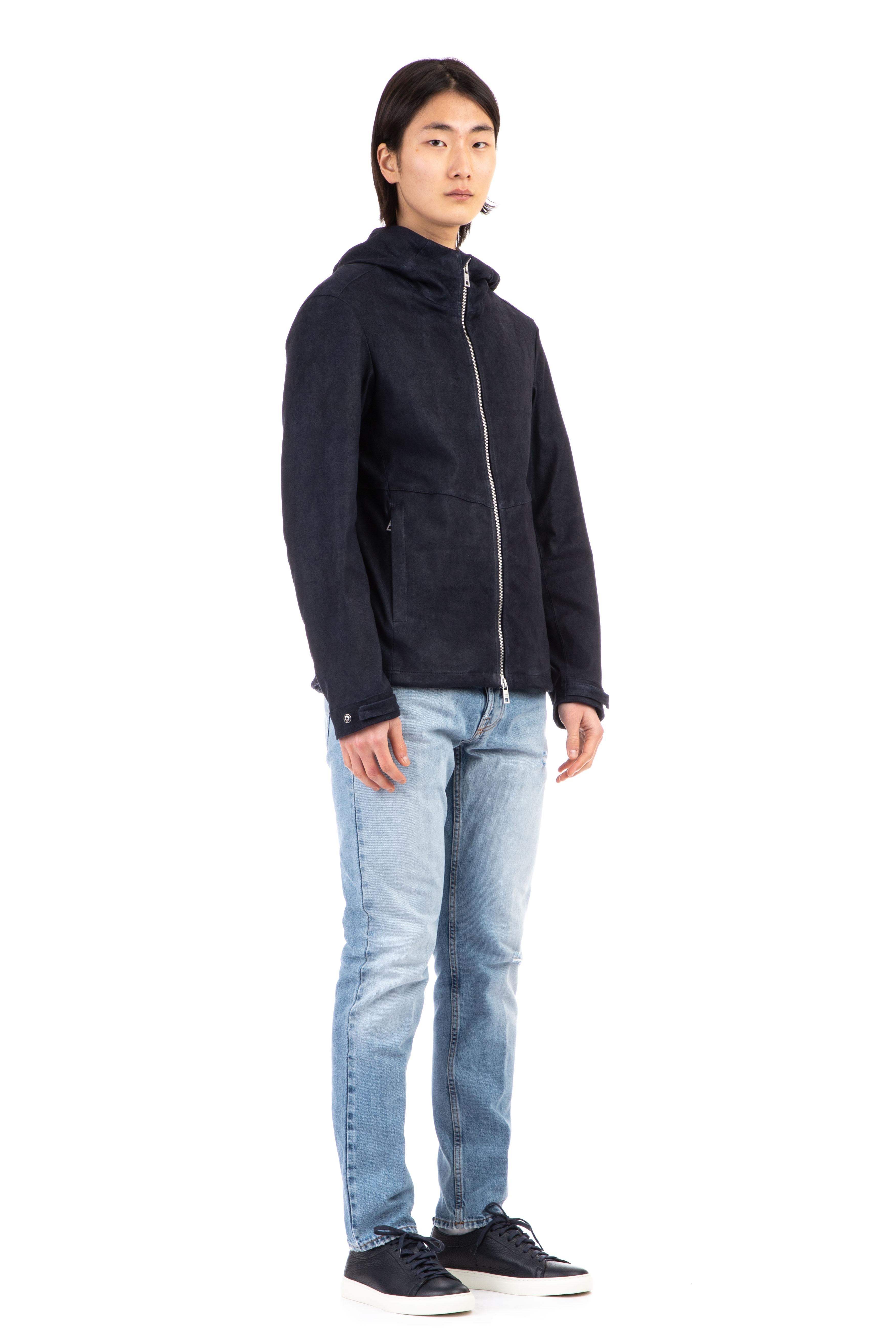 Giubbino bomber con cappuccio in pelle di agnello GU23S9005GRASS NIGHT Giorgio Brato 