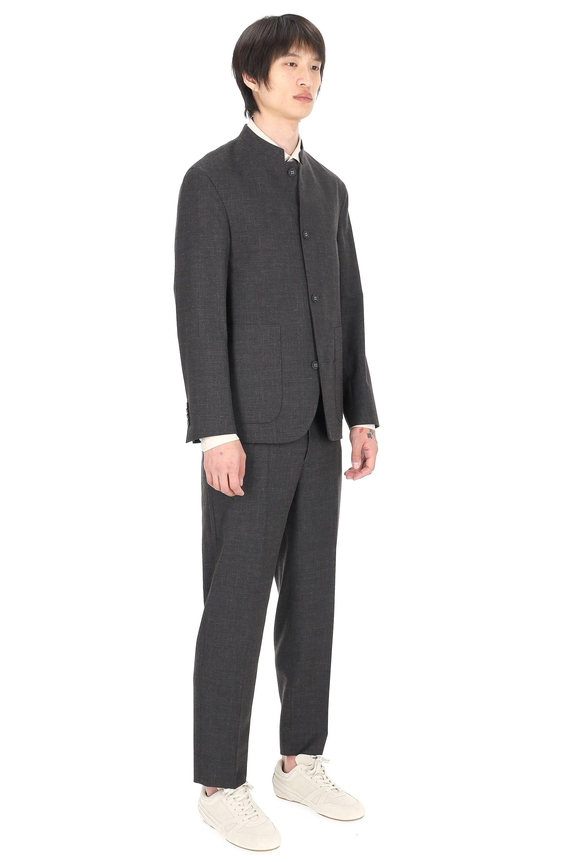 Officine Générale Giacca collo coreano in lana-seta-lino mod. Meryl MTLG402 ANTHRACITE/ECRU 