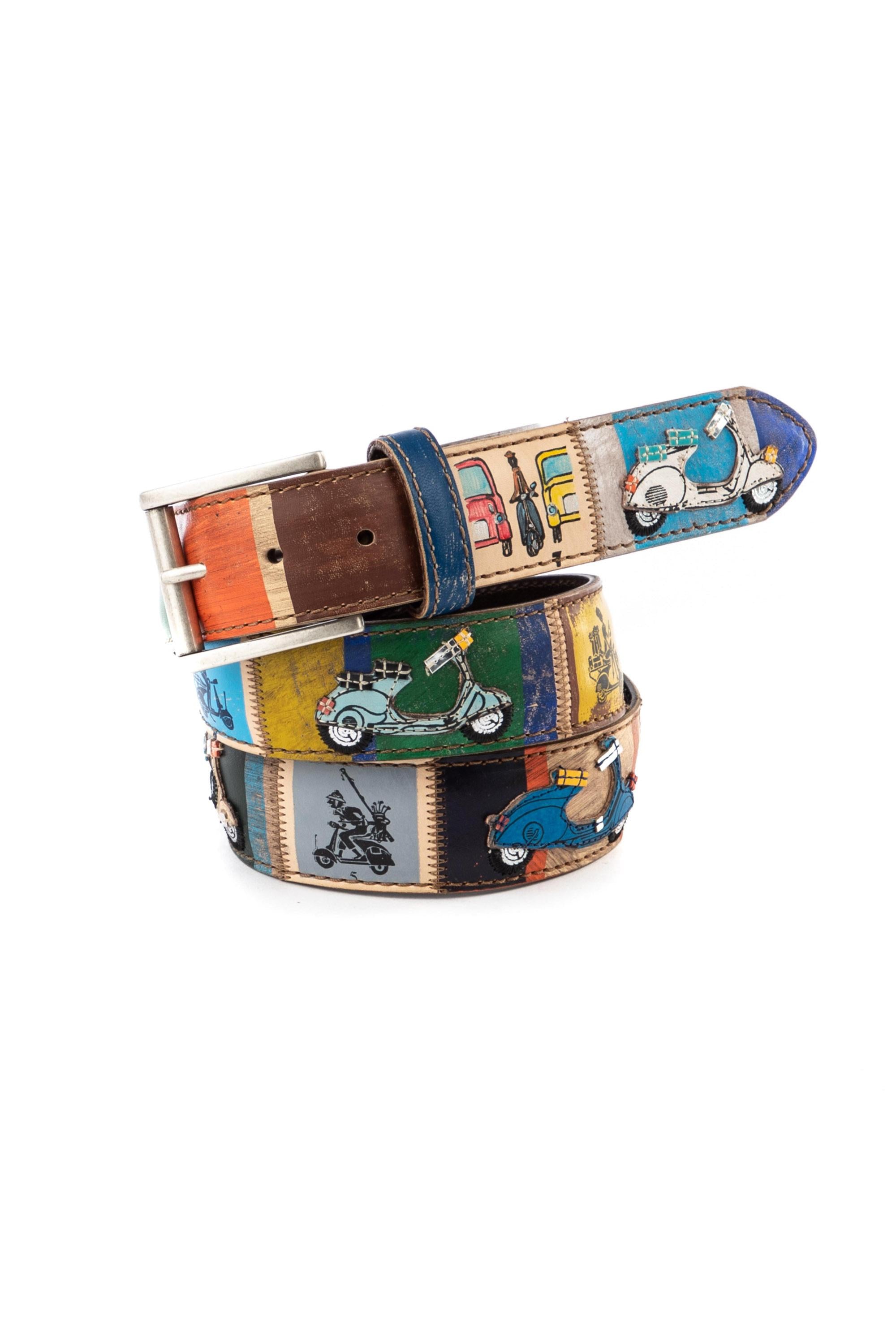 Cintura artigianale in pelle "Vignette Vespa" VIGNETTE VESPA MLTCLR Artigianato Italiano 