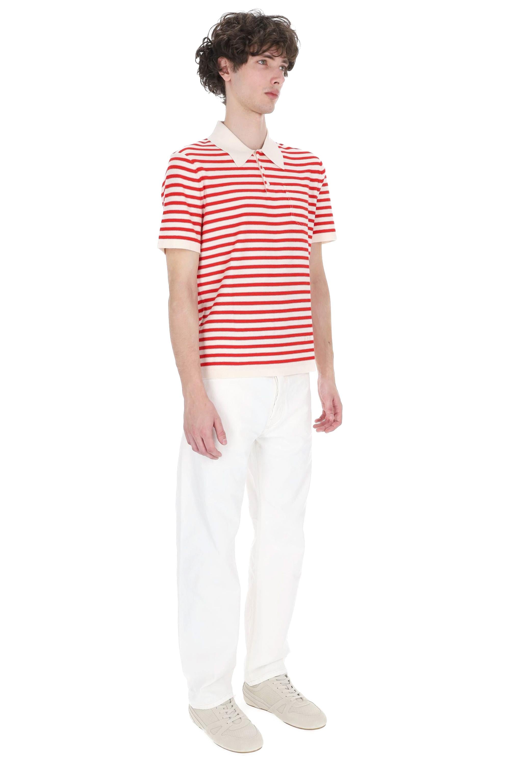 A.P.C. Polo rigata in cotone-cashmere con taschino COHNX-H23476/2 TAW-ECRU/ROUGE 