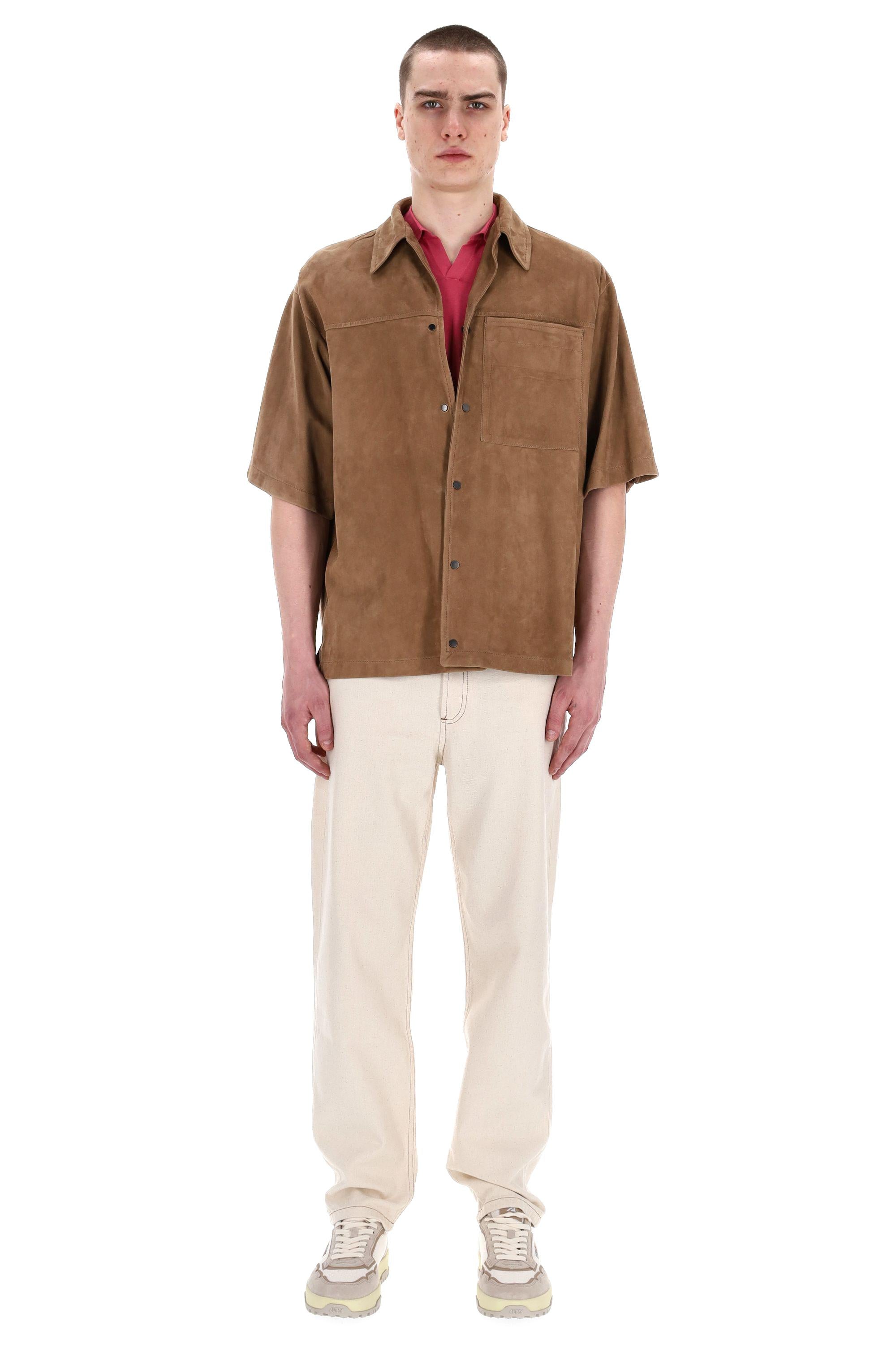 Salvatore Santoro Overshirt mezza manica in camoscio over fit 42547-U BEIGE 