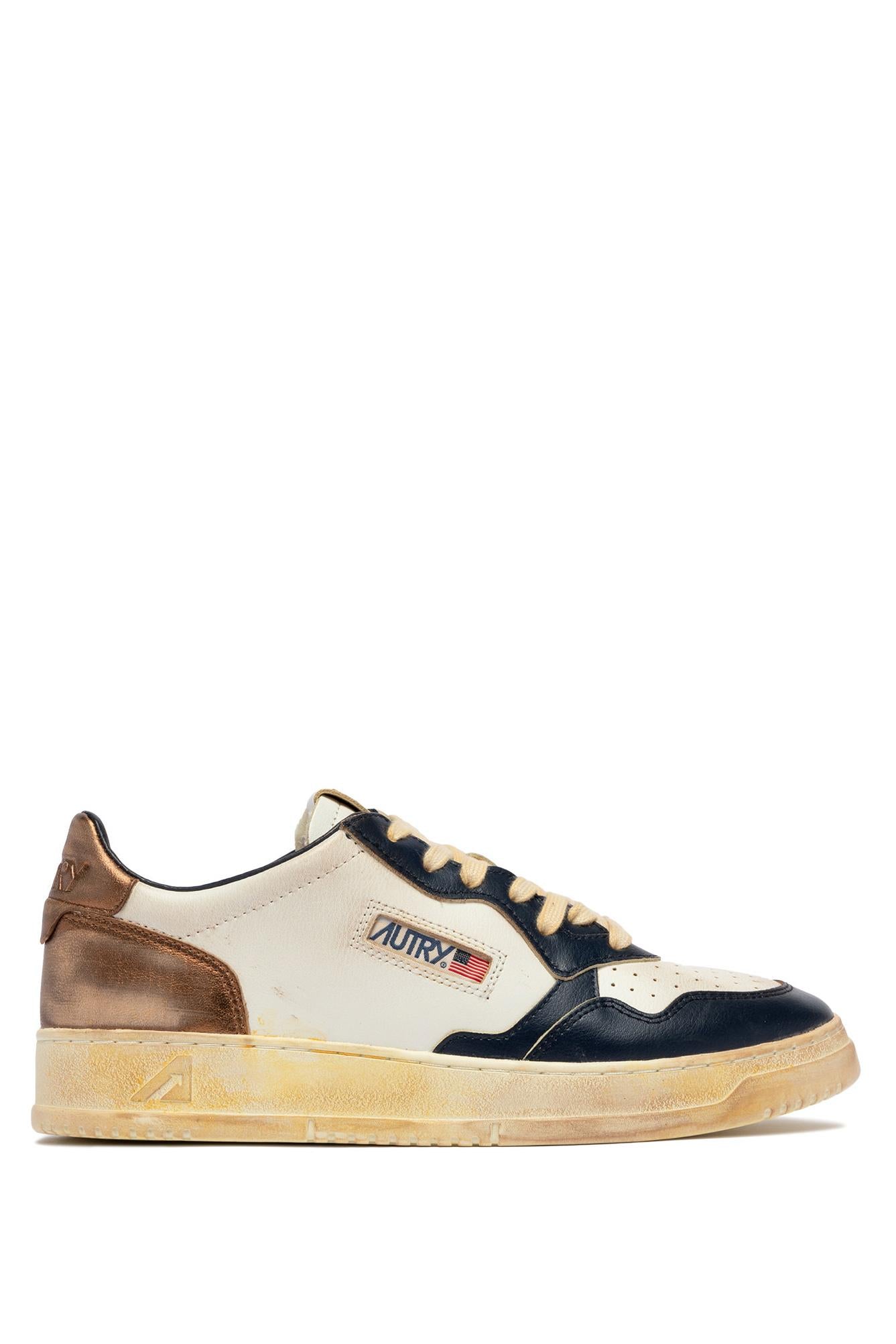 Autry Sneaker Medalist Super Vintage in pelle talloncino bronzo AVLM SV58 WHT/SPA/COPP 