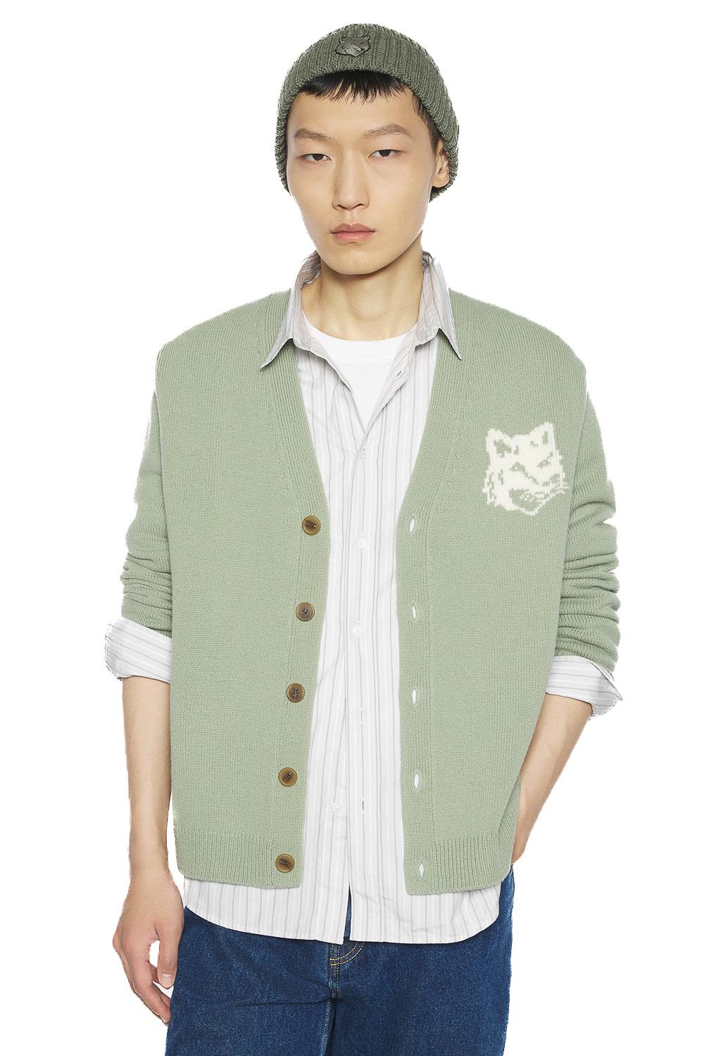 Maison Kitsuné Cardigan in lana merino con ricamo fox grande PM00509KM0329 0396 