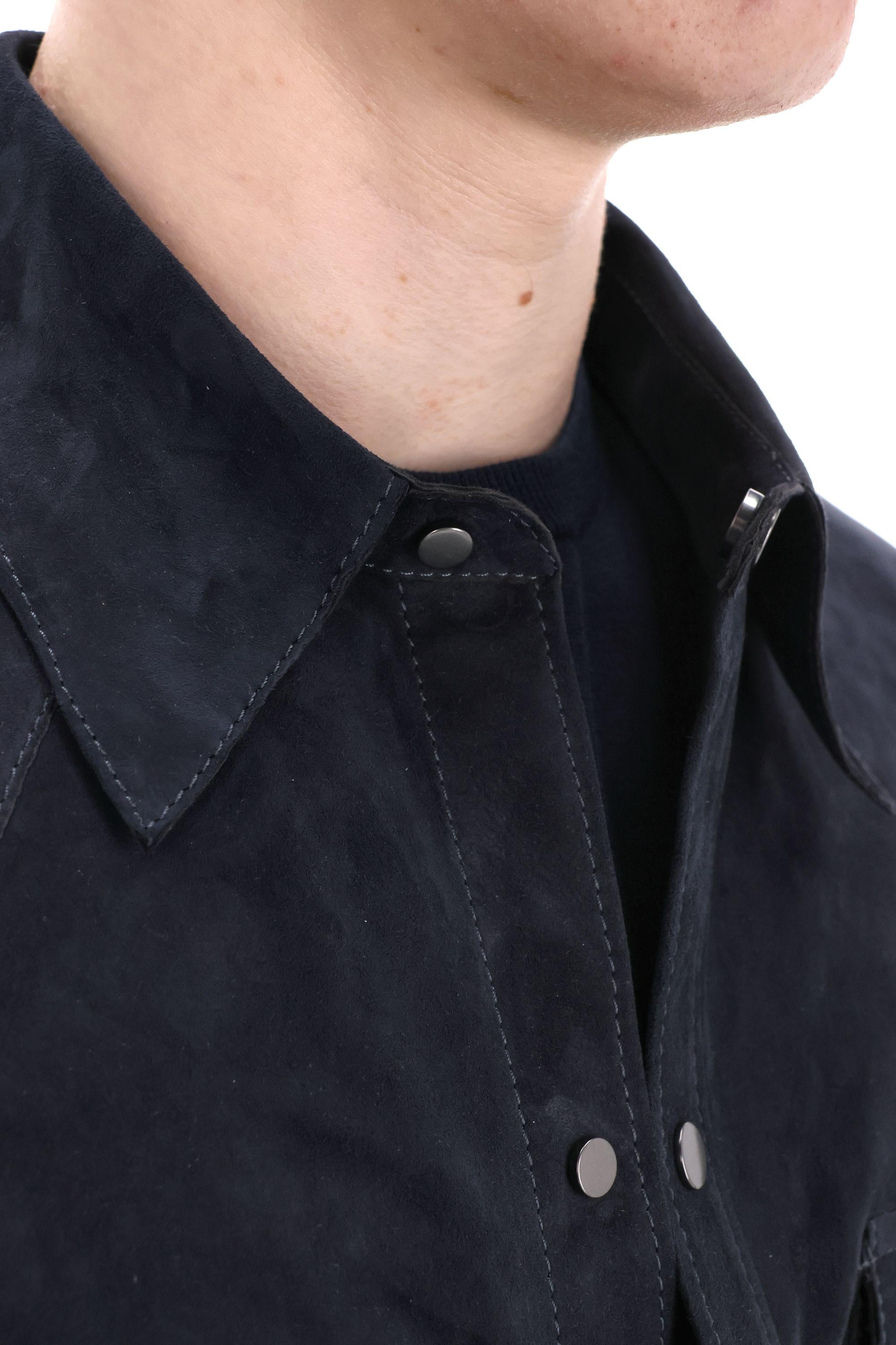 Salvatore Santoro Overshirt superlight in camoscio 48571-U-2 NAVY 