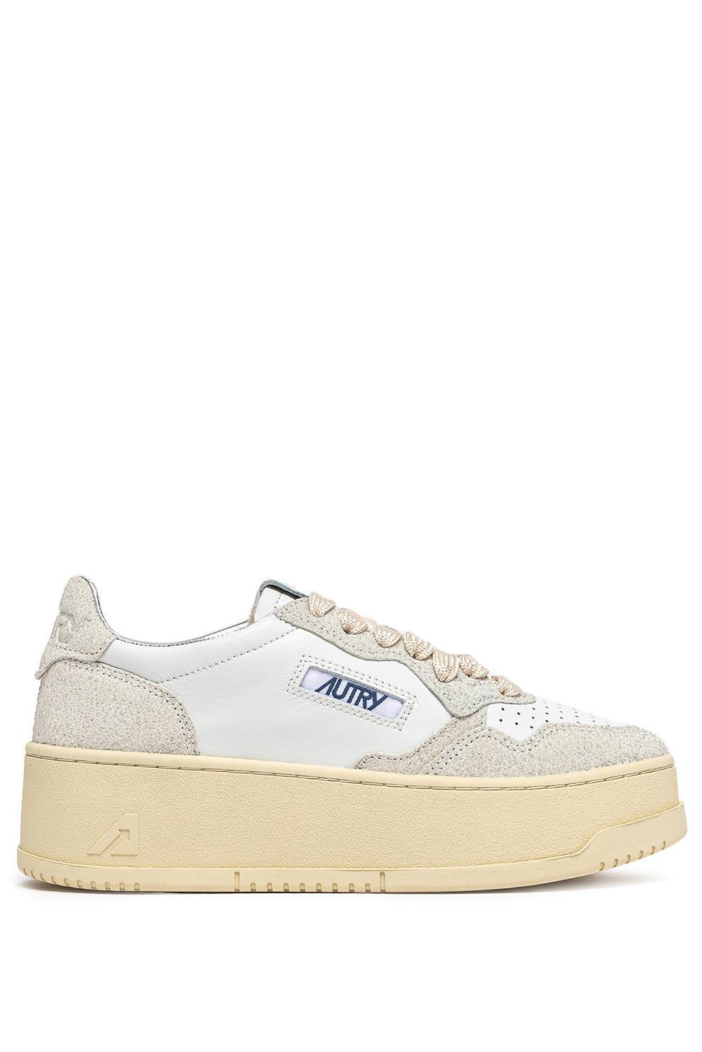 Sneaker donna Platform bimateriale in pelle e strass PTLW TA01 WHT/WHT Autry 
