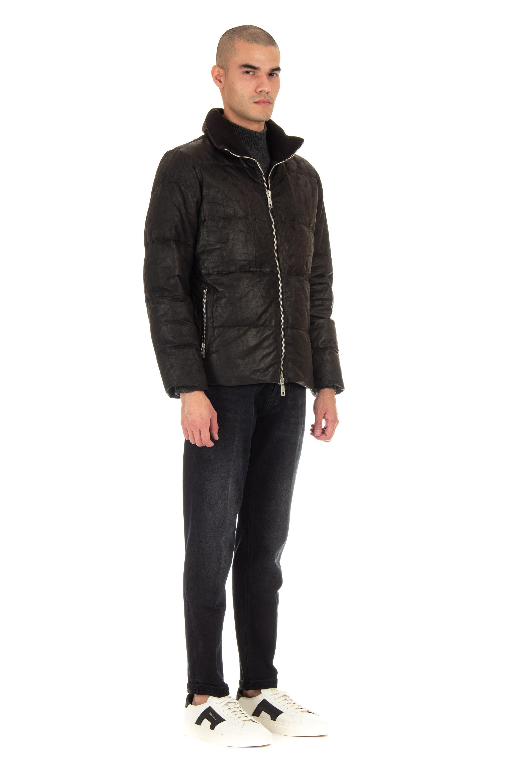 Giorgio Brato Bomber in pelle imbottito in piuma GU24F14090VBRUSHFEAR NERO 