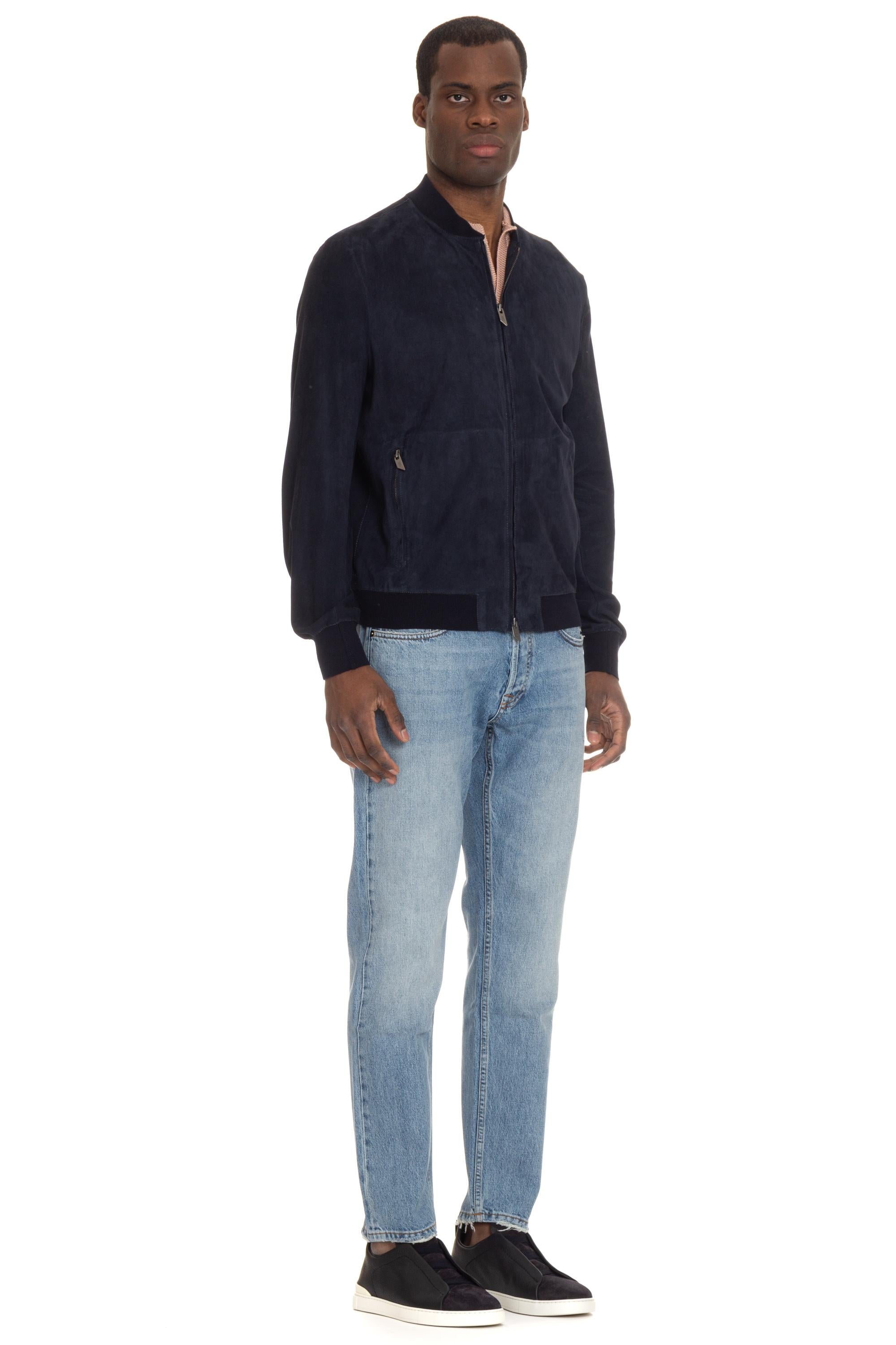 Salvatore Santoro Giubbino bomber baseball in camoscio 46550-U NAVY 