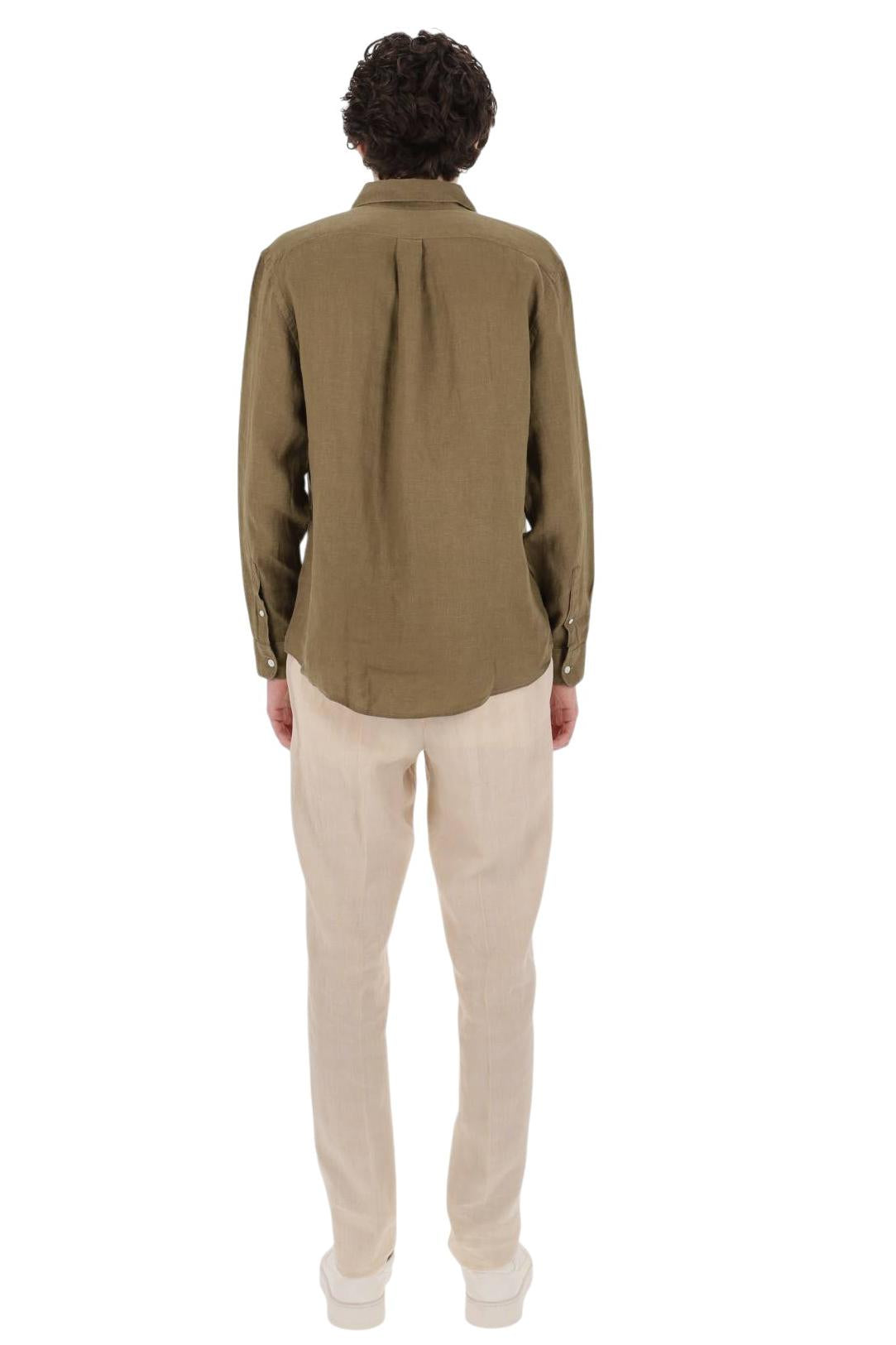 Portuguese Flannel Camicia in lino con taschino 066.S/4 DRY GREEN 