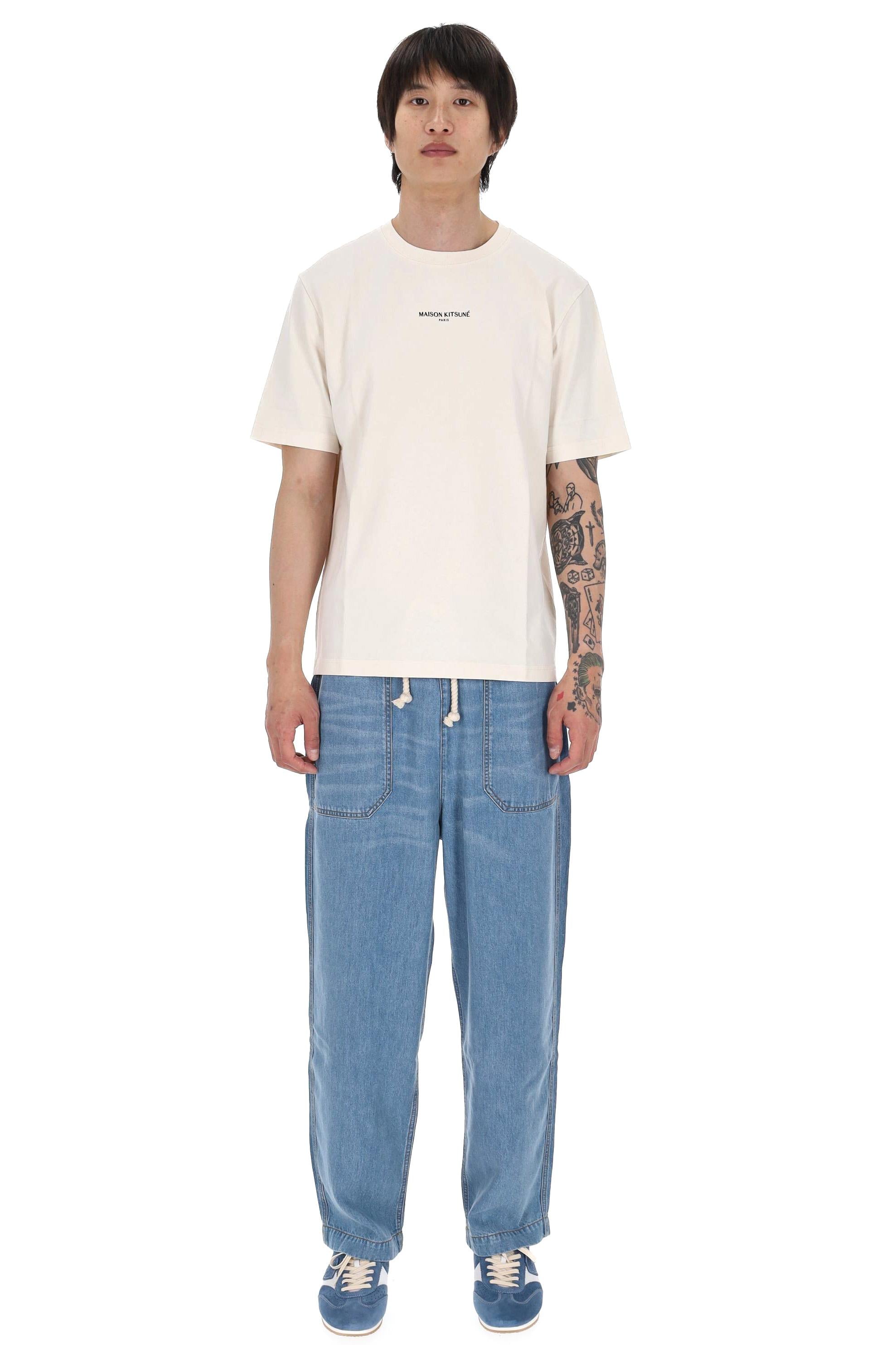 Maison Kitsuné T-shirt in cotone con logo lettering centrale QM00100KJ7025 NOBLE BEIGE 