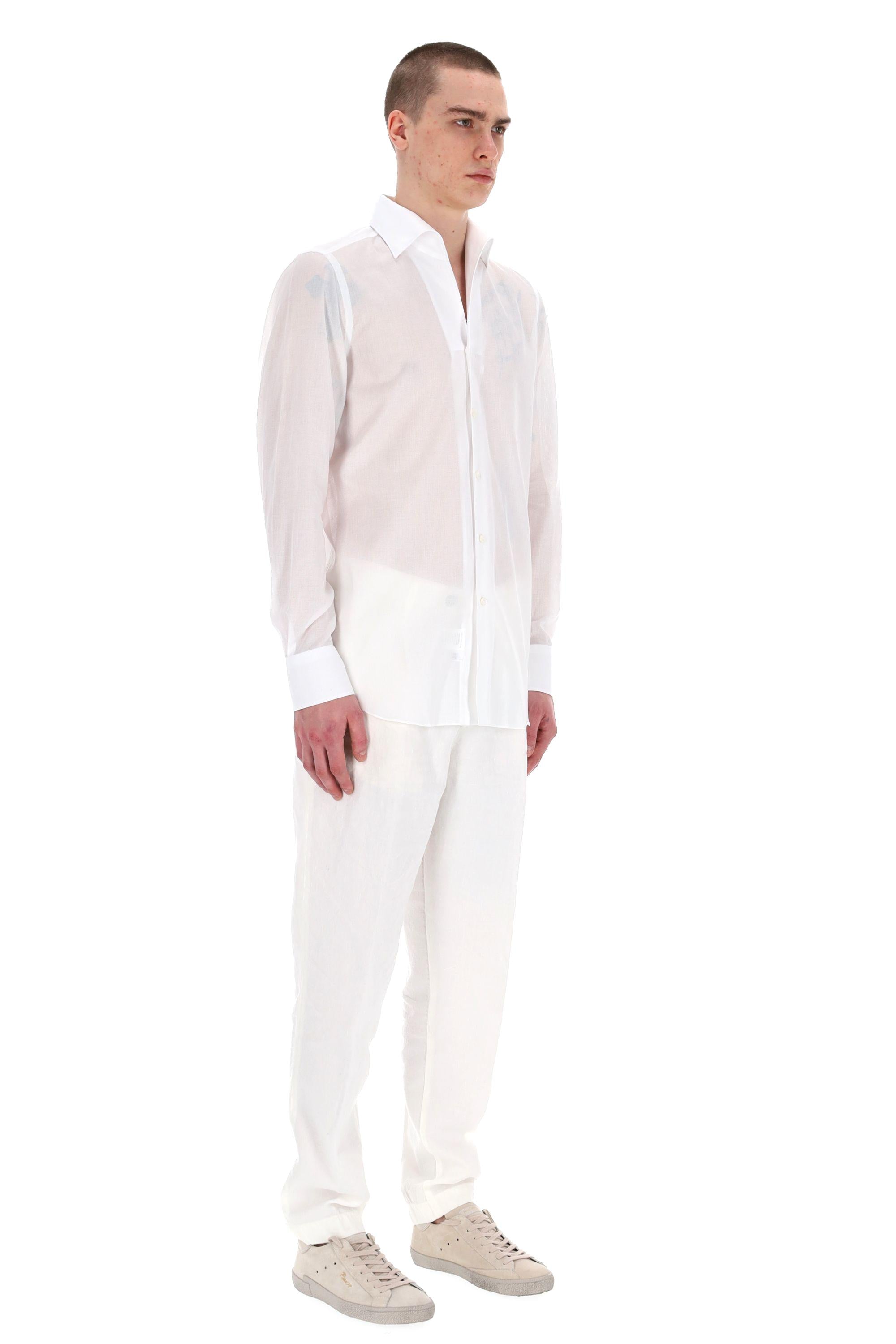 Finamore Camicia sartoriale in cotone collo Ustica<BR/> ML22-UT-Z 840001 C0089 BCO 