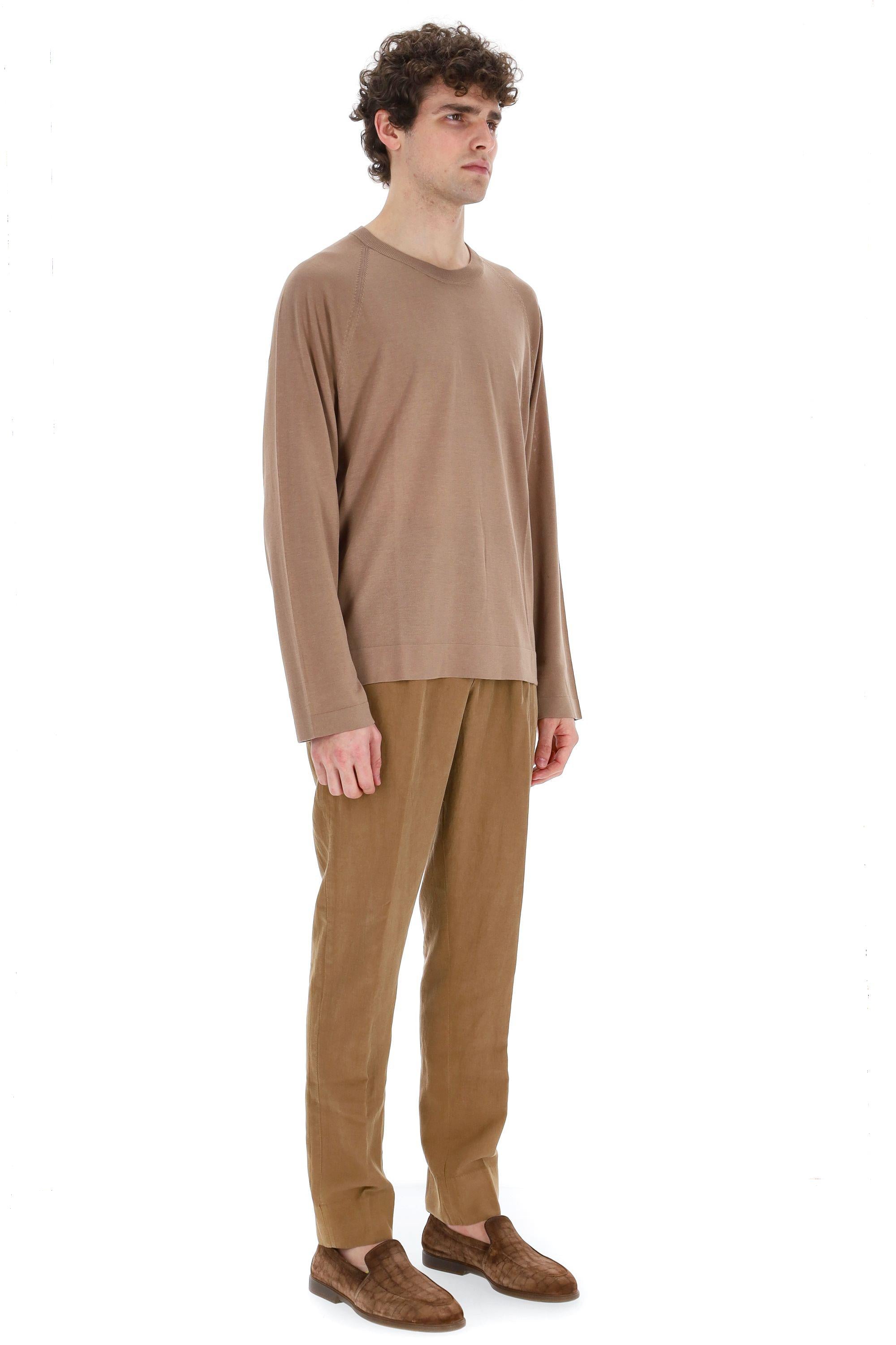 Officine Générale Maglia girocollo in lyocell-cotone-seta MKNT307 DRY BROWN 