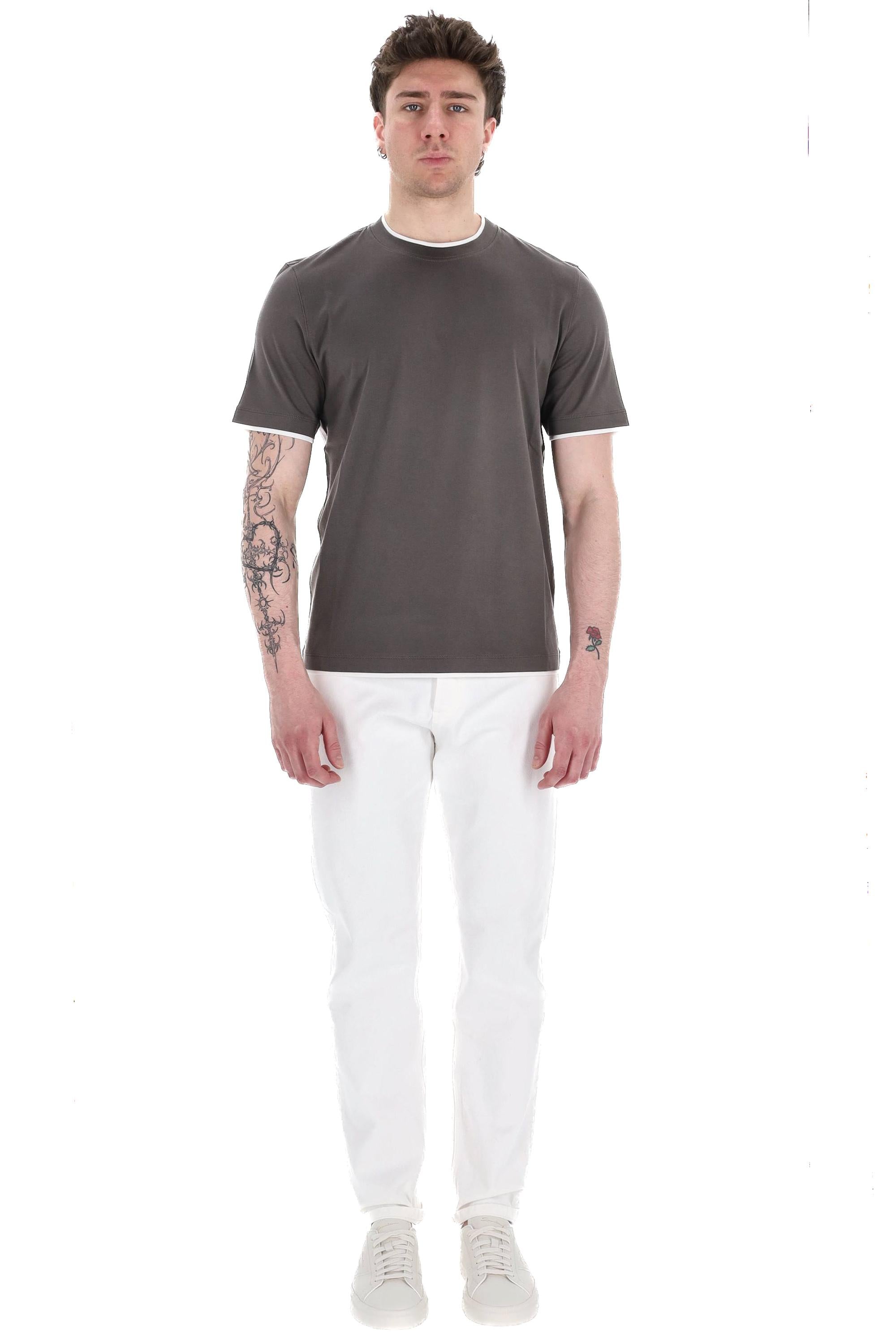 T-shirt in cotone doppi profili M0B137427 CAG04 Brunello Cucinelli 